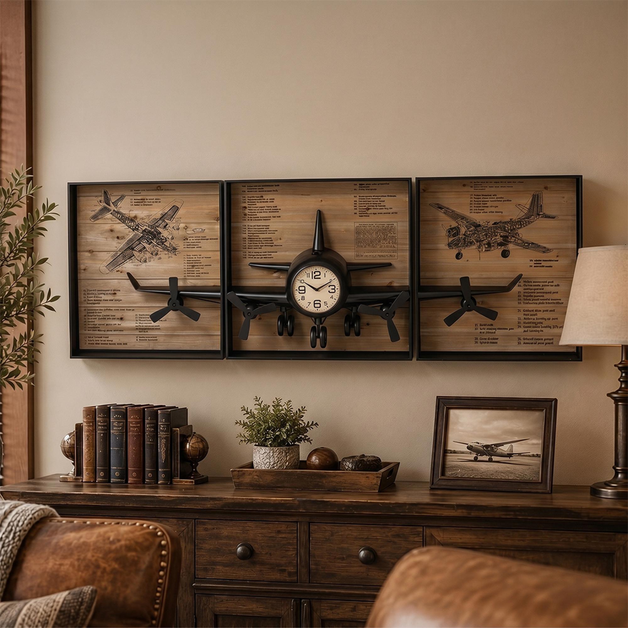 Airplane Wall Clock - Black - Metal