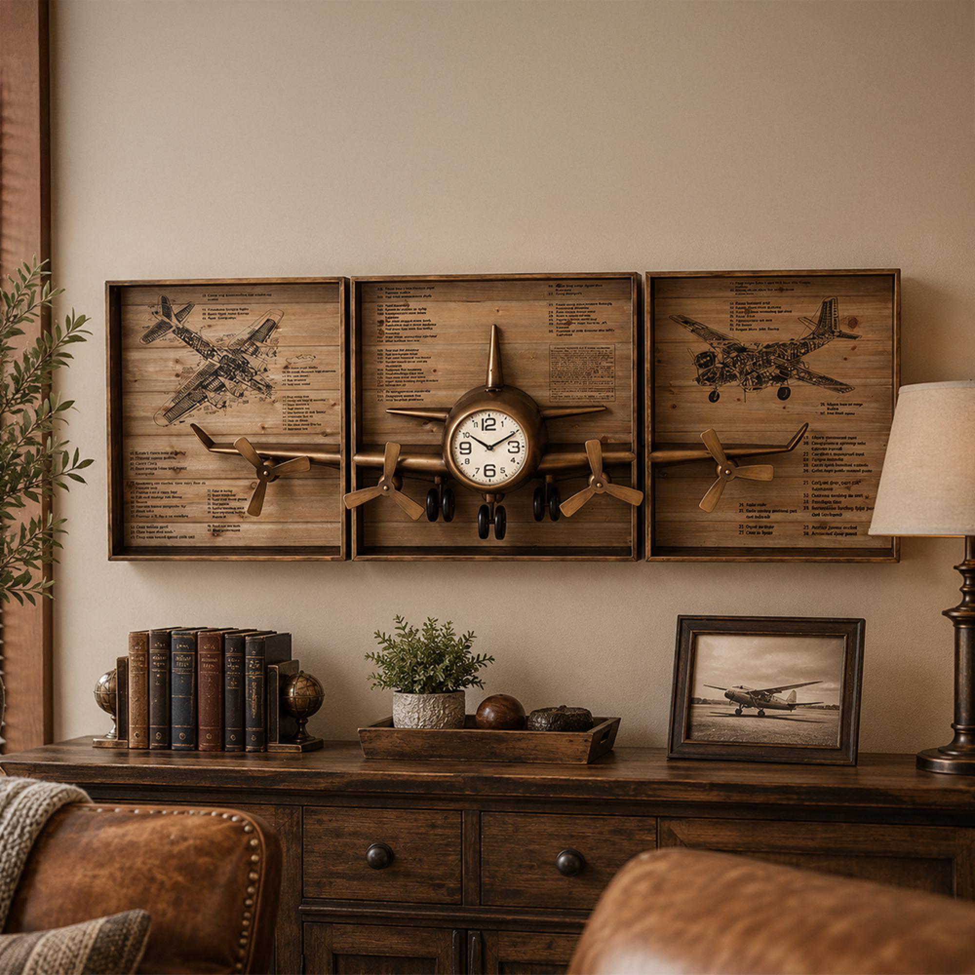 Airplane Wall Clock - Gold - Metal