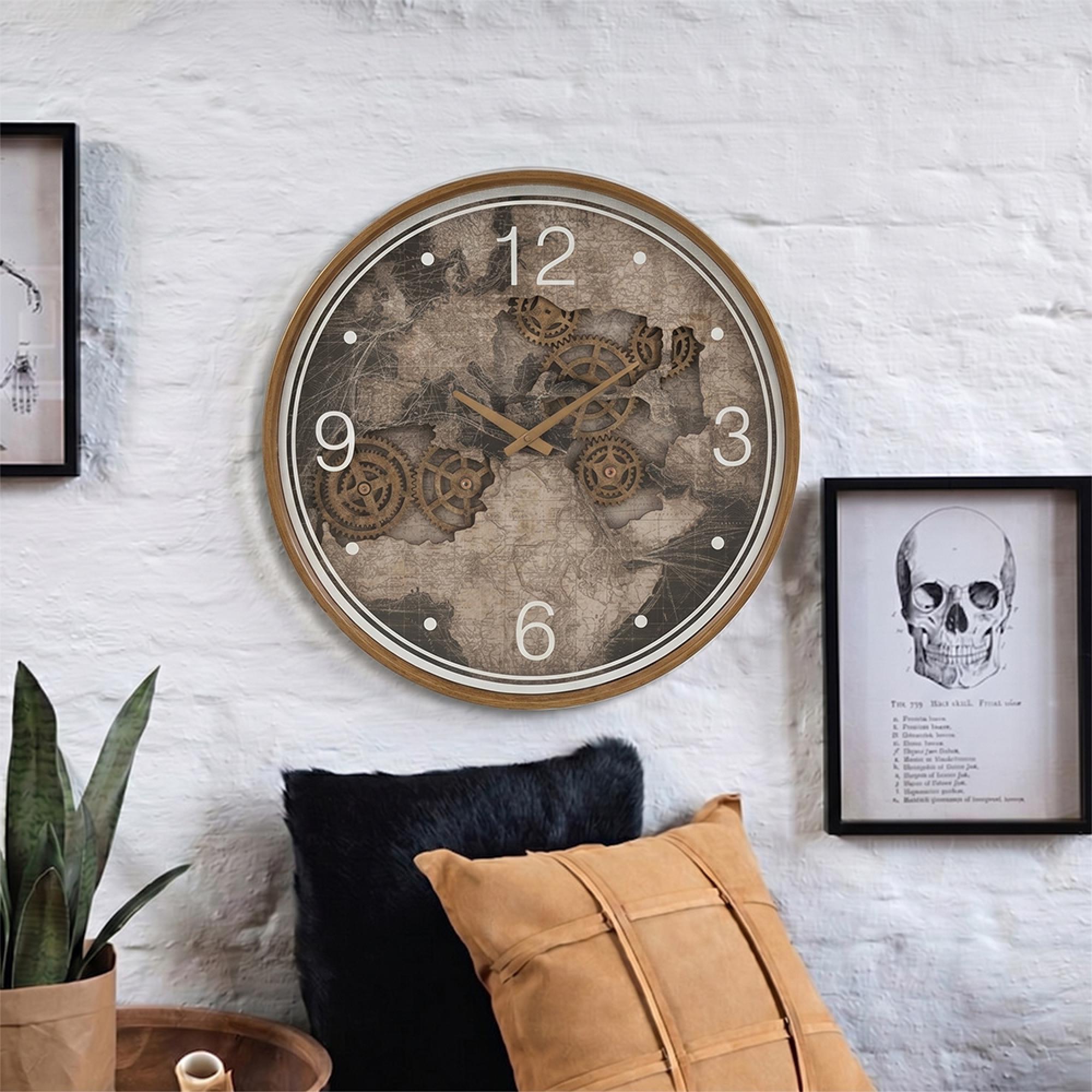 Europe Map Wall Clock - Round - Gold - Wood