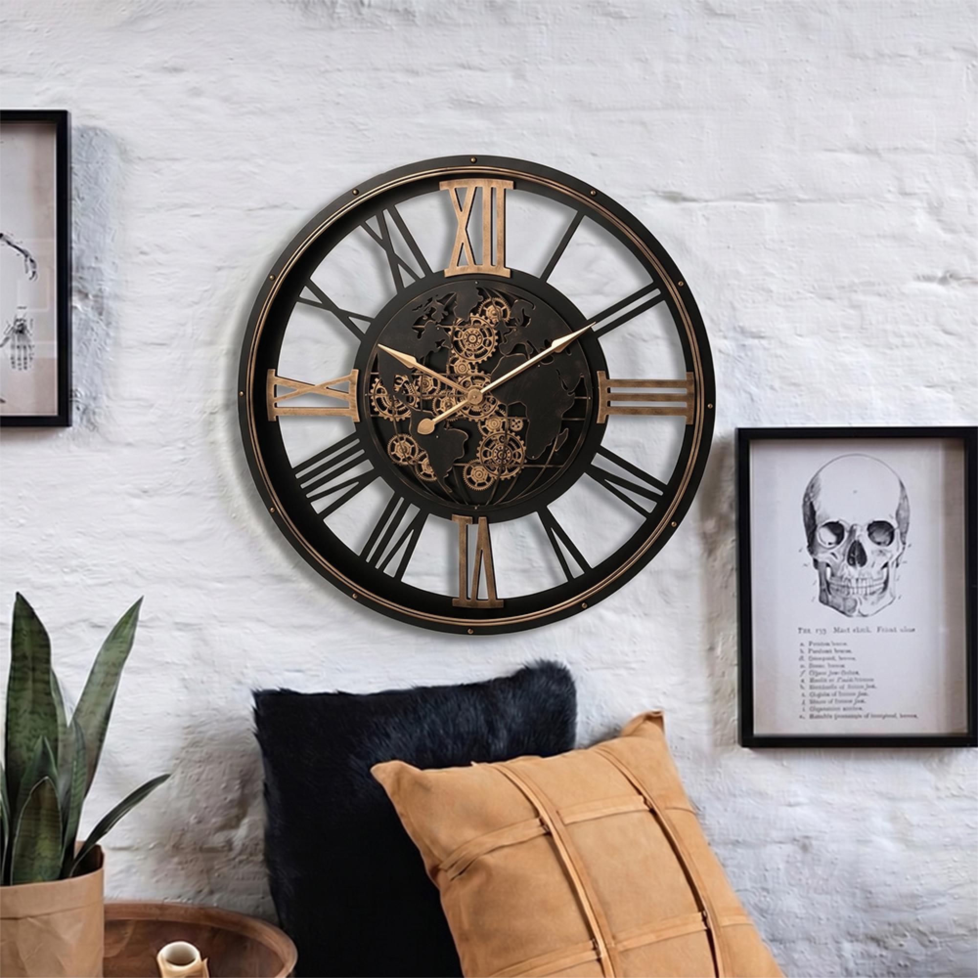 Wall Clock - Round - Black and Gold - Metal
