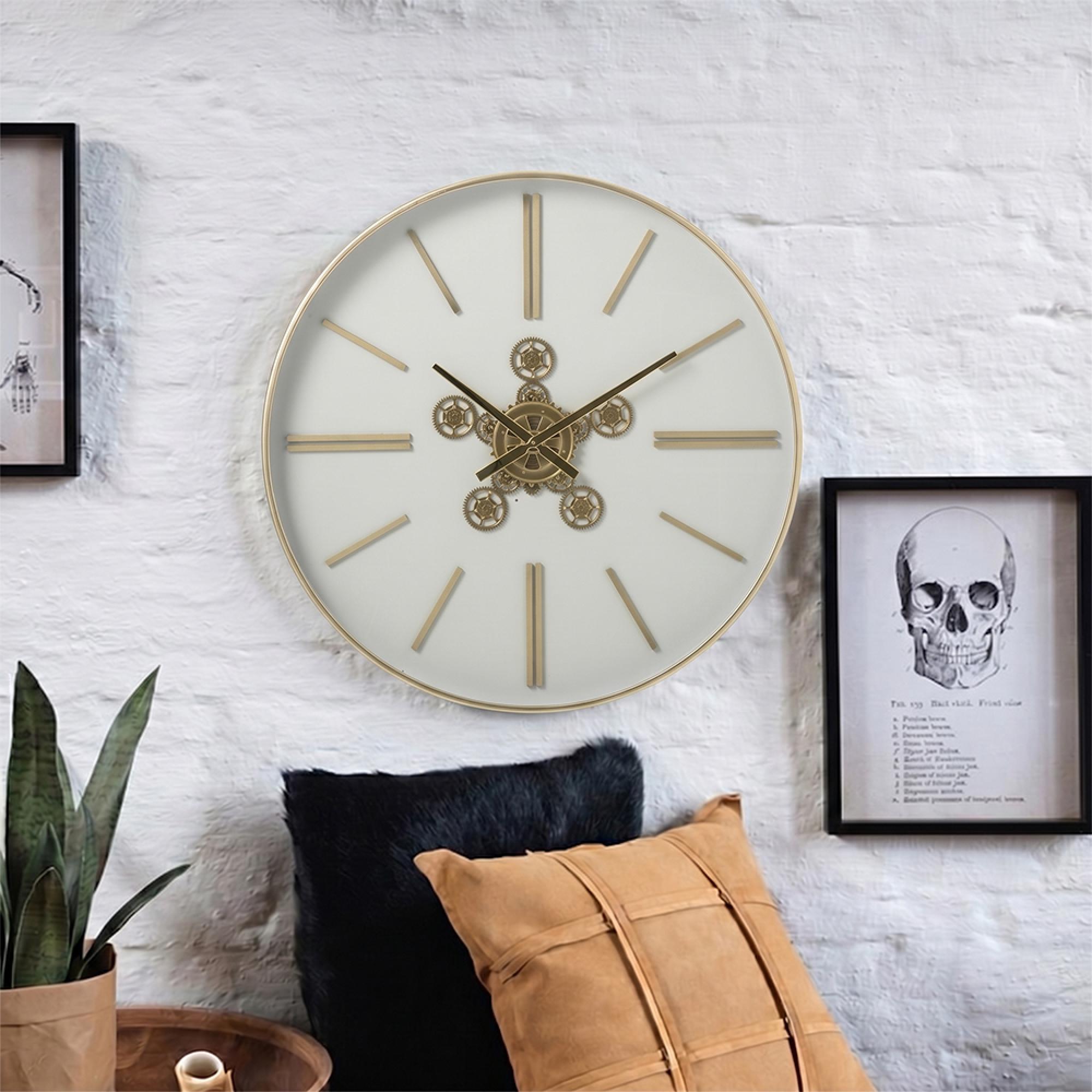 Wall Clock - Round - Large - White and Gold - Metal