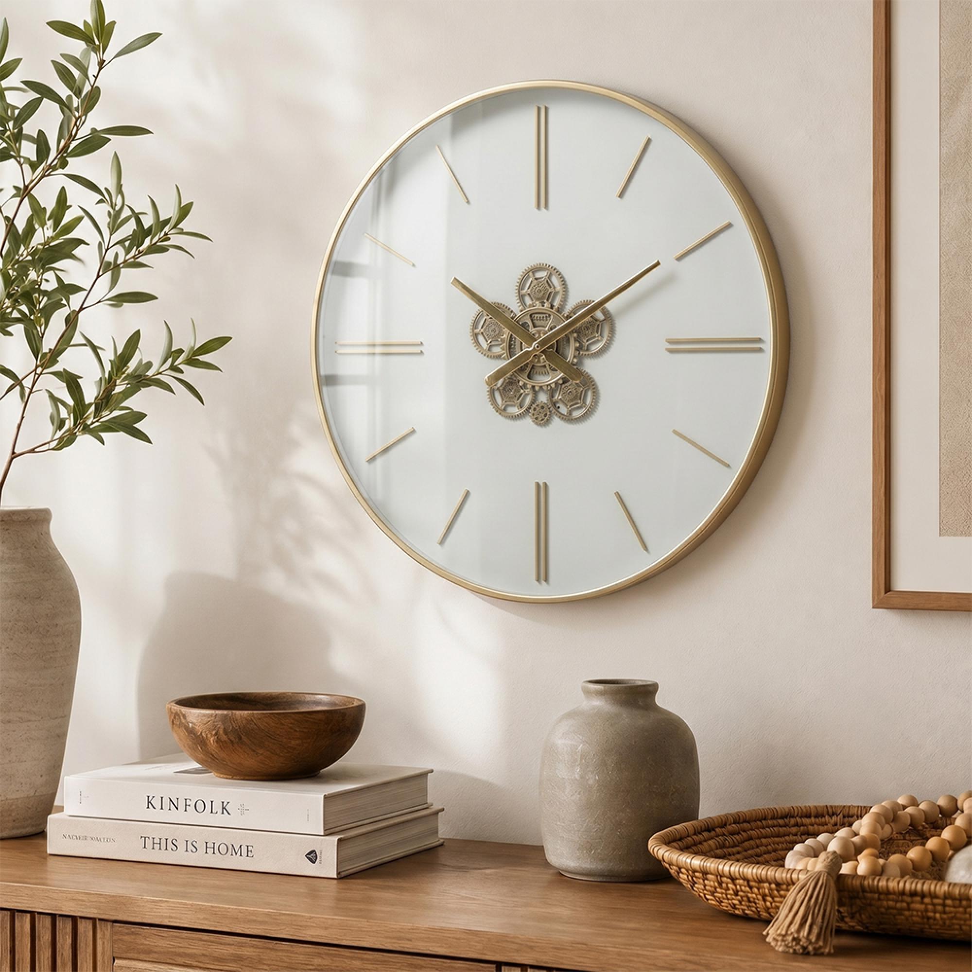 Wall Clock - Round - Small - White and Gold - Metal