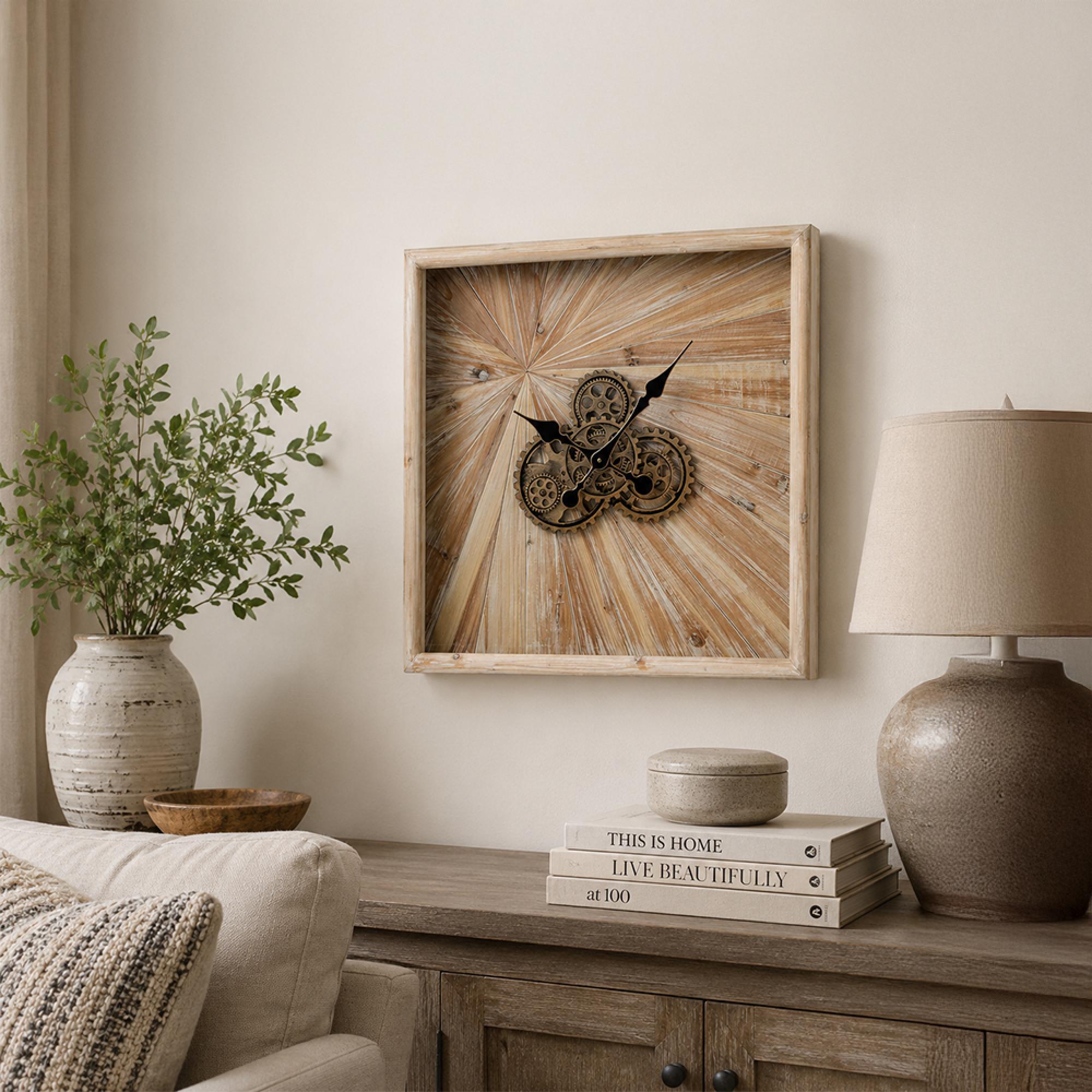 Wall Clock - Square - Small - Light Beige - Wood