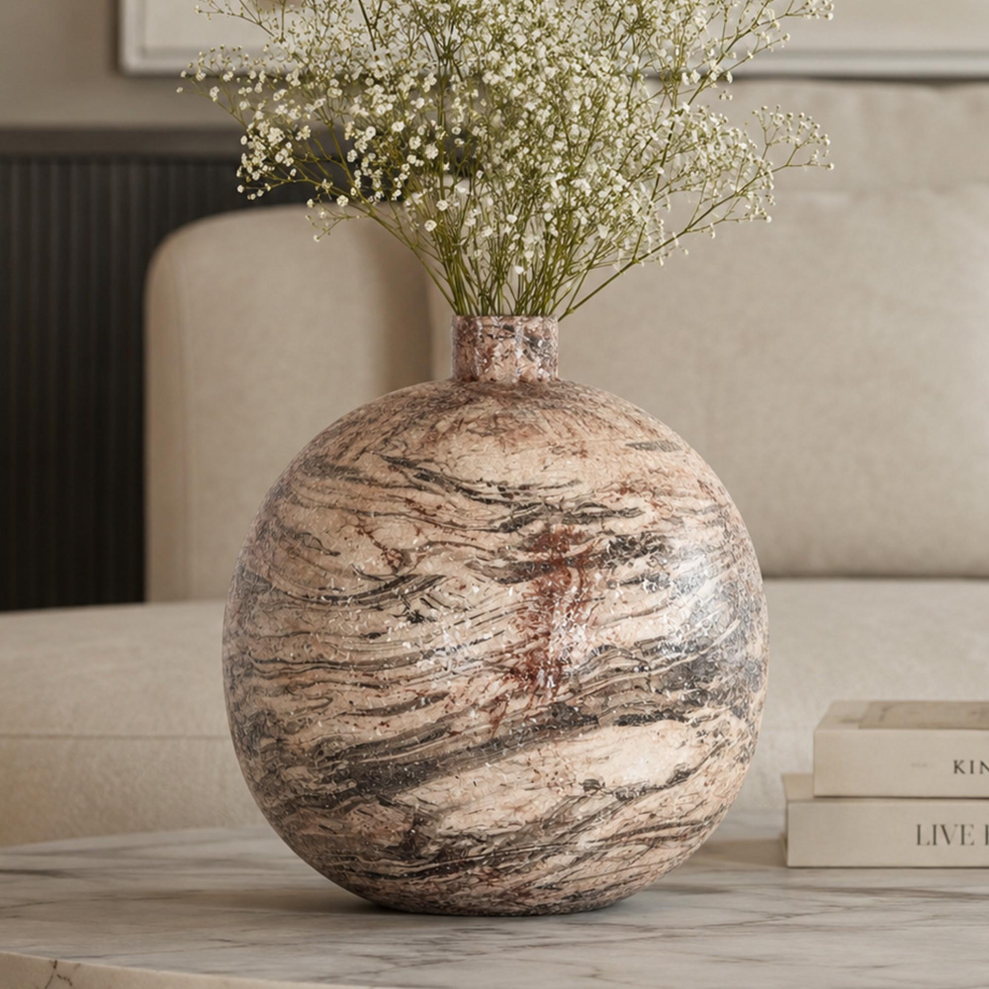 Devana Vase - Round - Beige - Metal