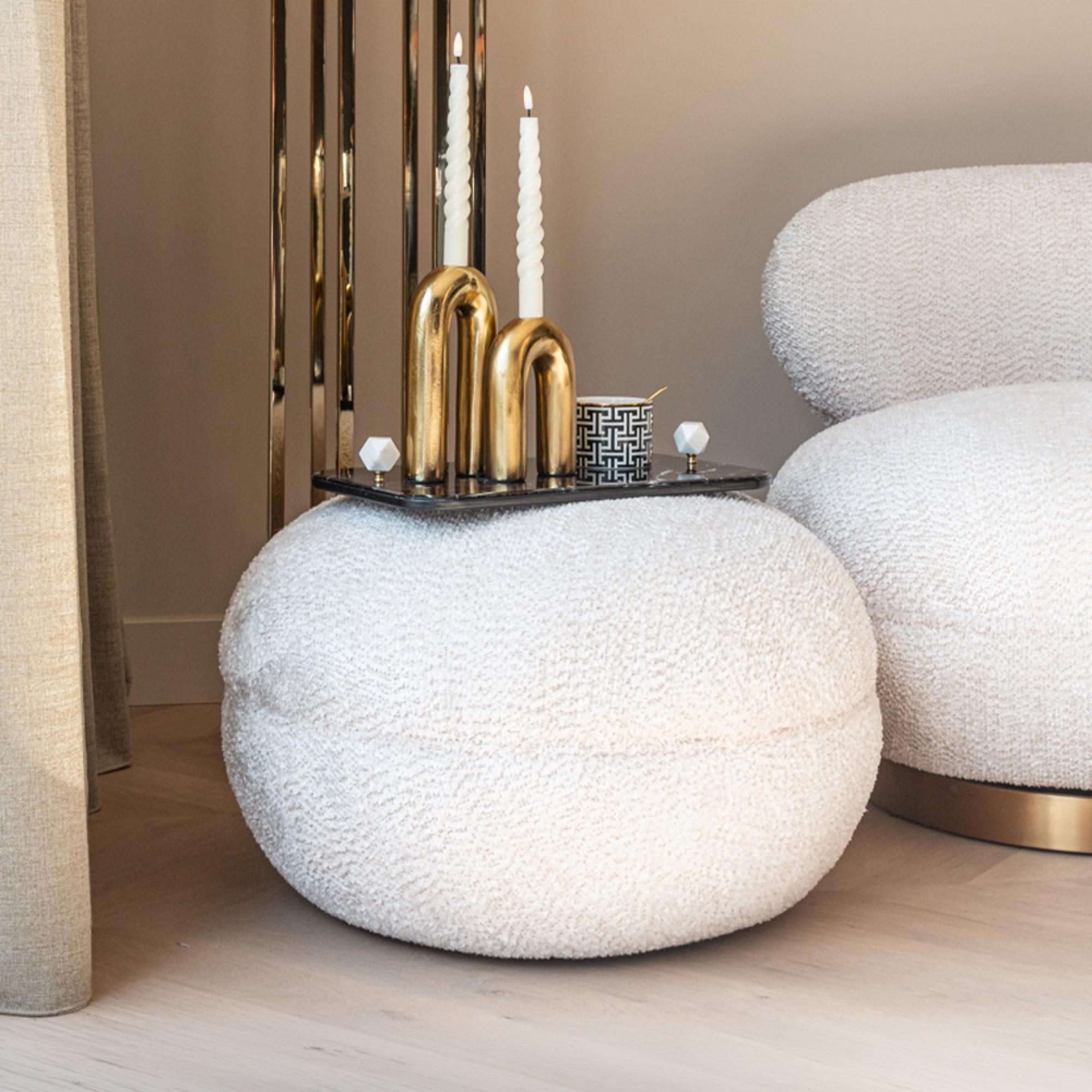 Jace Cream Fabric Pouffe