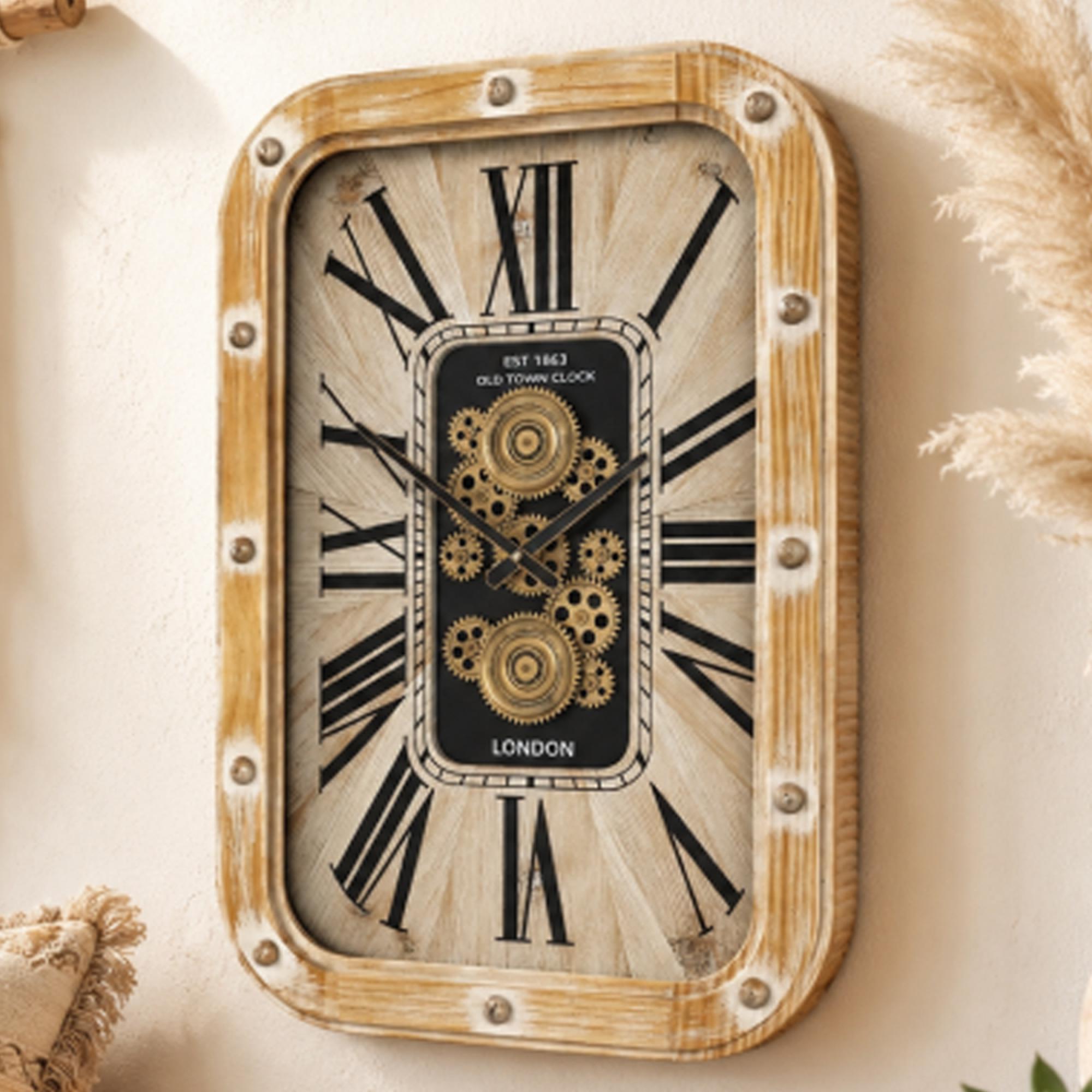 Wall Clock - with Cogs - Wood and Metal