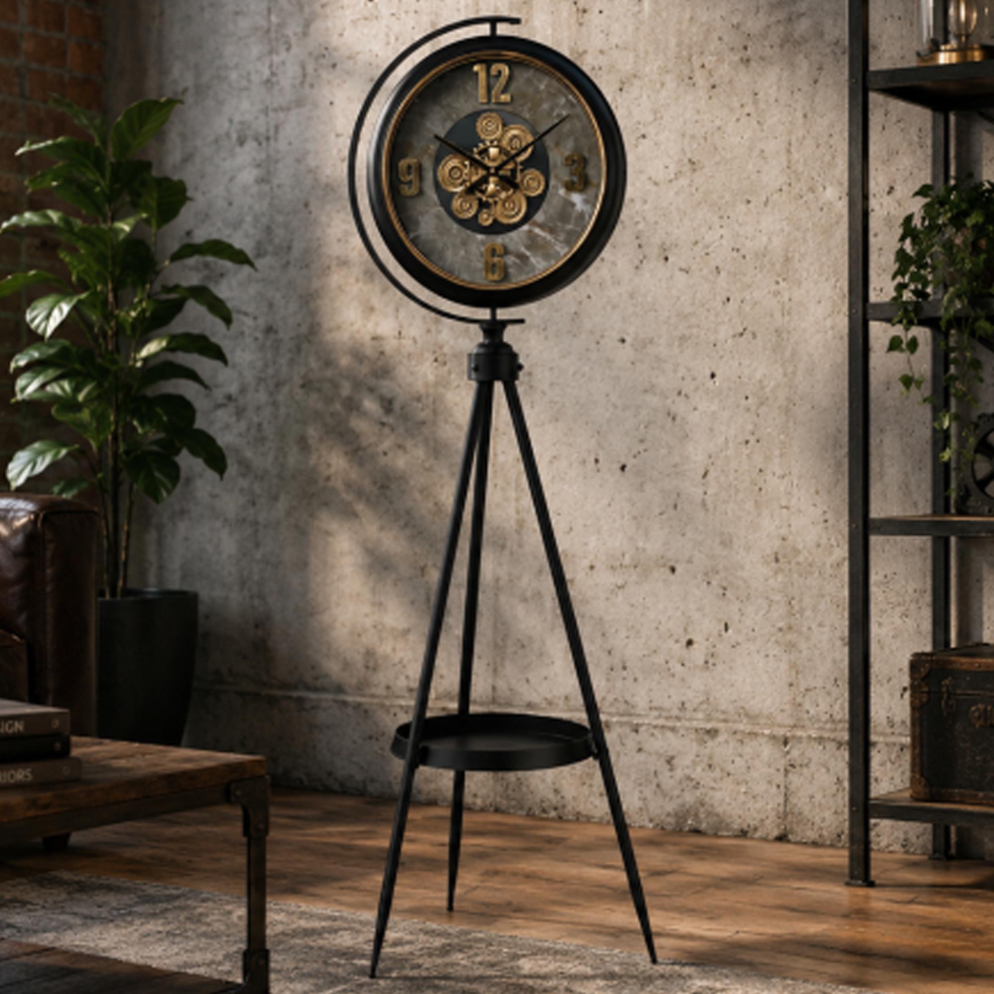 Industrial Clock - Tripod Leg - Round - Black - Metal