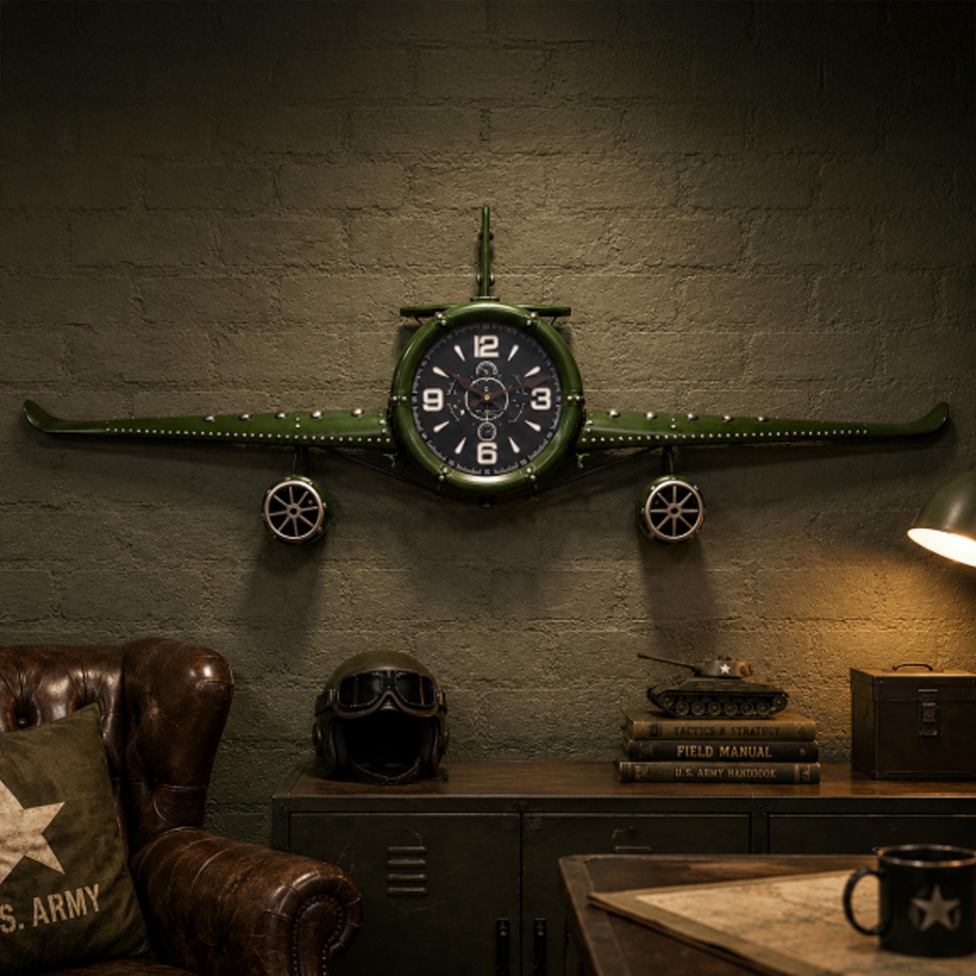 Vintage Aeroplane Wall Clock - Green - Metal