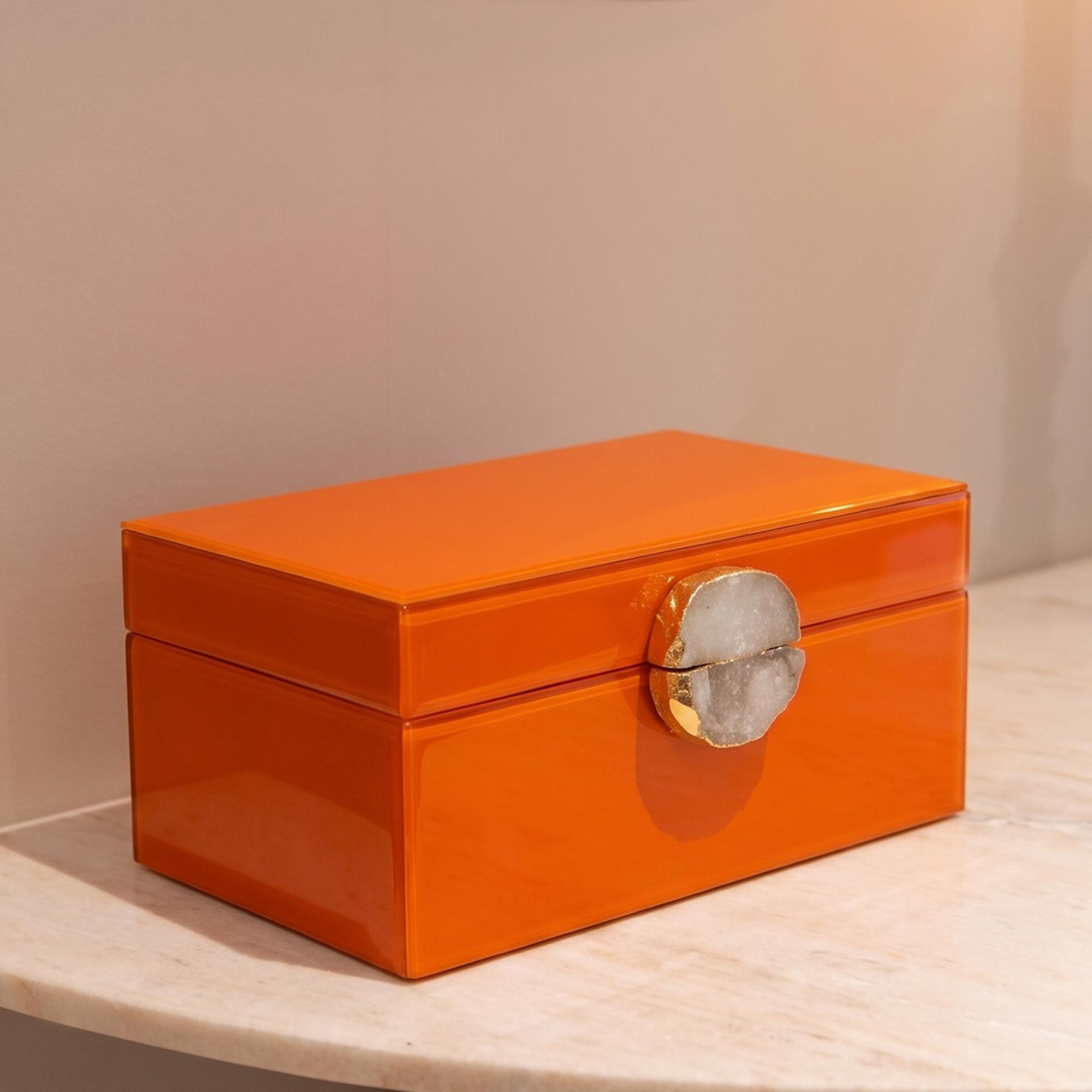 Lia Jewellery Storage Box - Orange - Glass Top