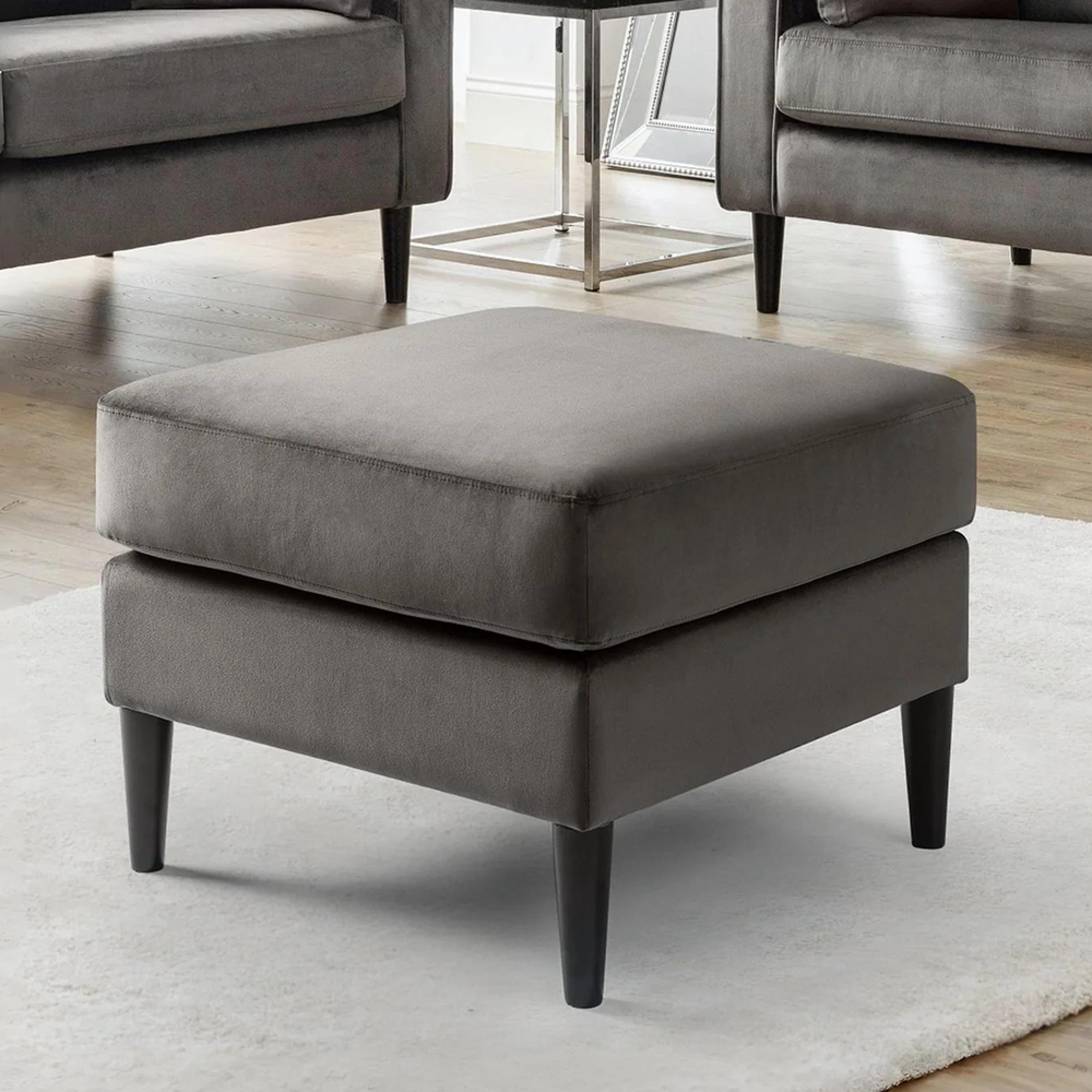 Hayward Footstool - Square - Grey Velvet - Fabric