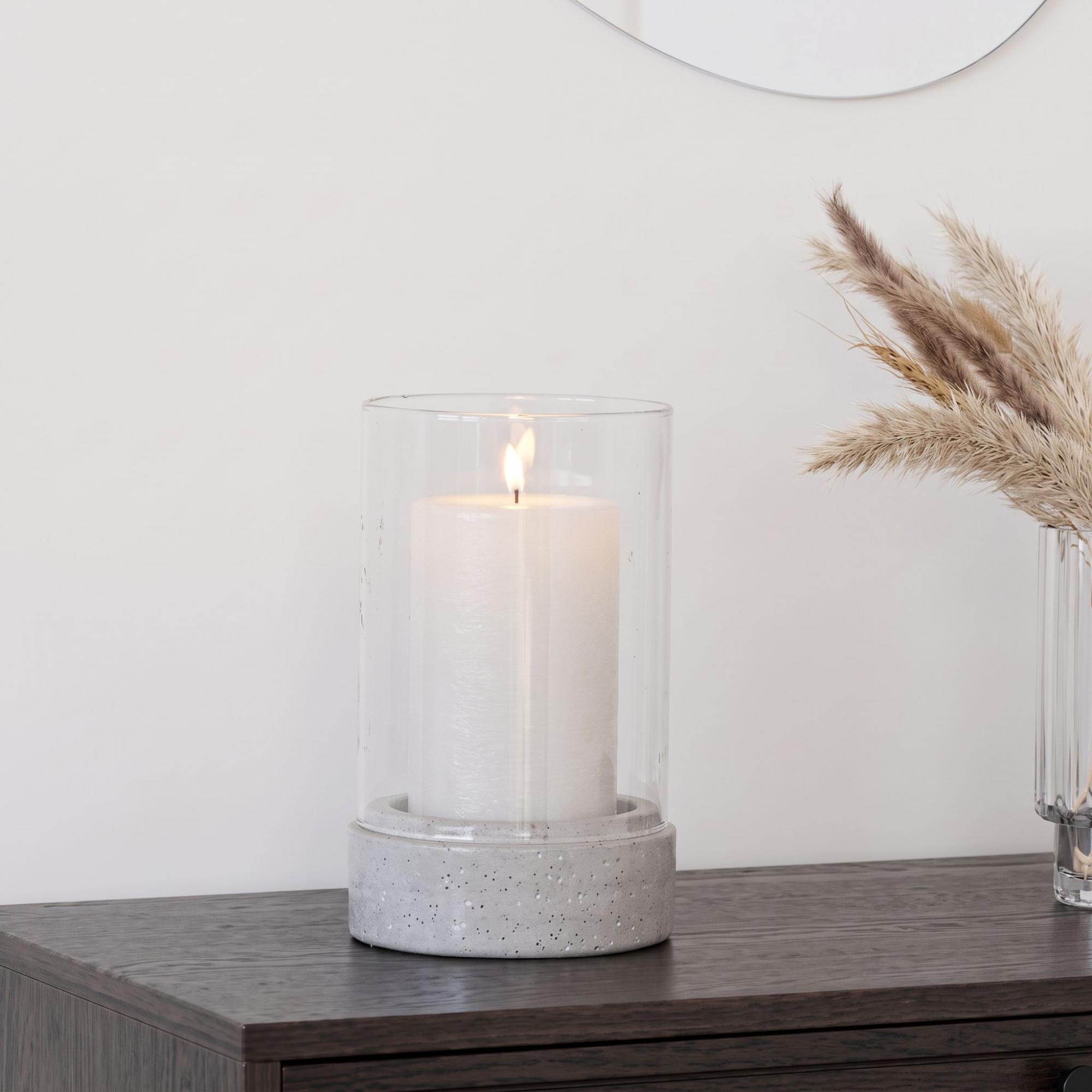Hurricane Candle Holder - Glass & Ceramic - Grey