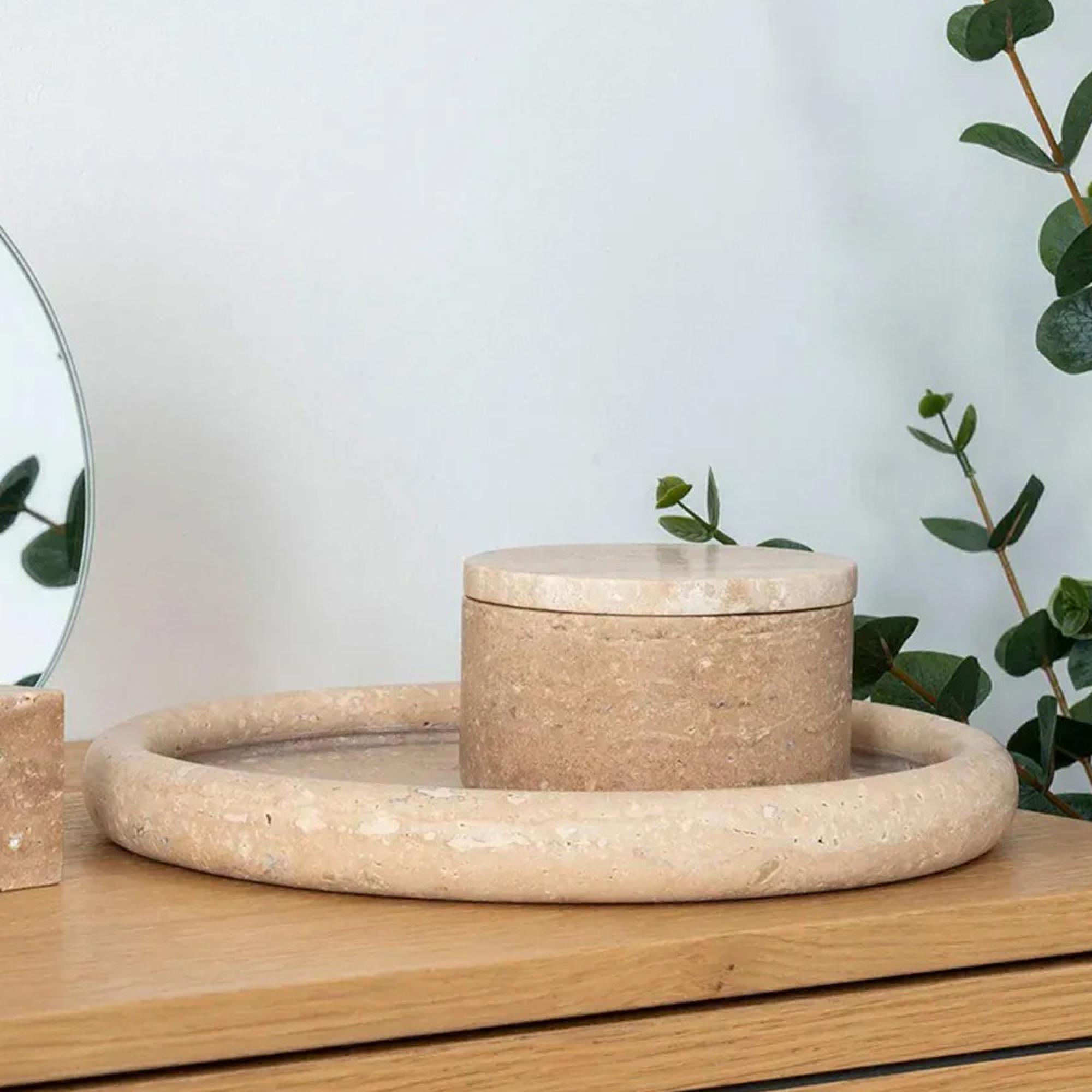 Tray - Round - Travertine - Beige