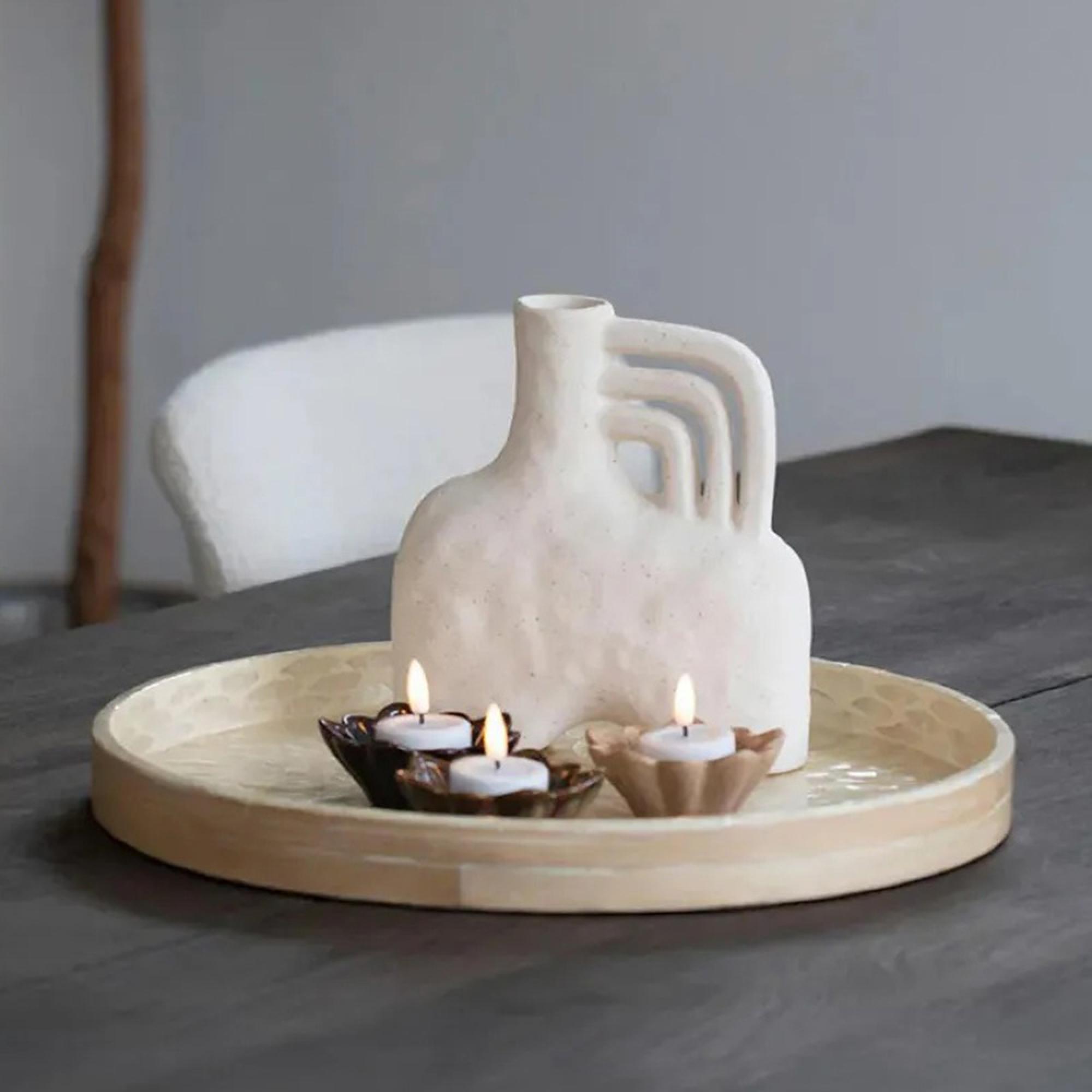 Tray - Round - Wooden - Beige