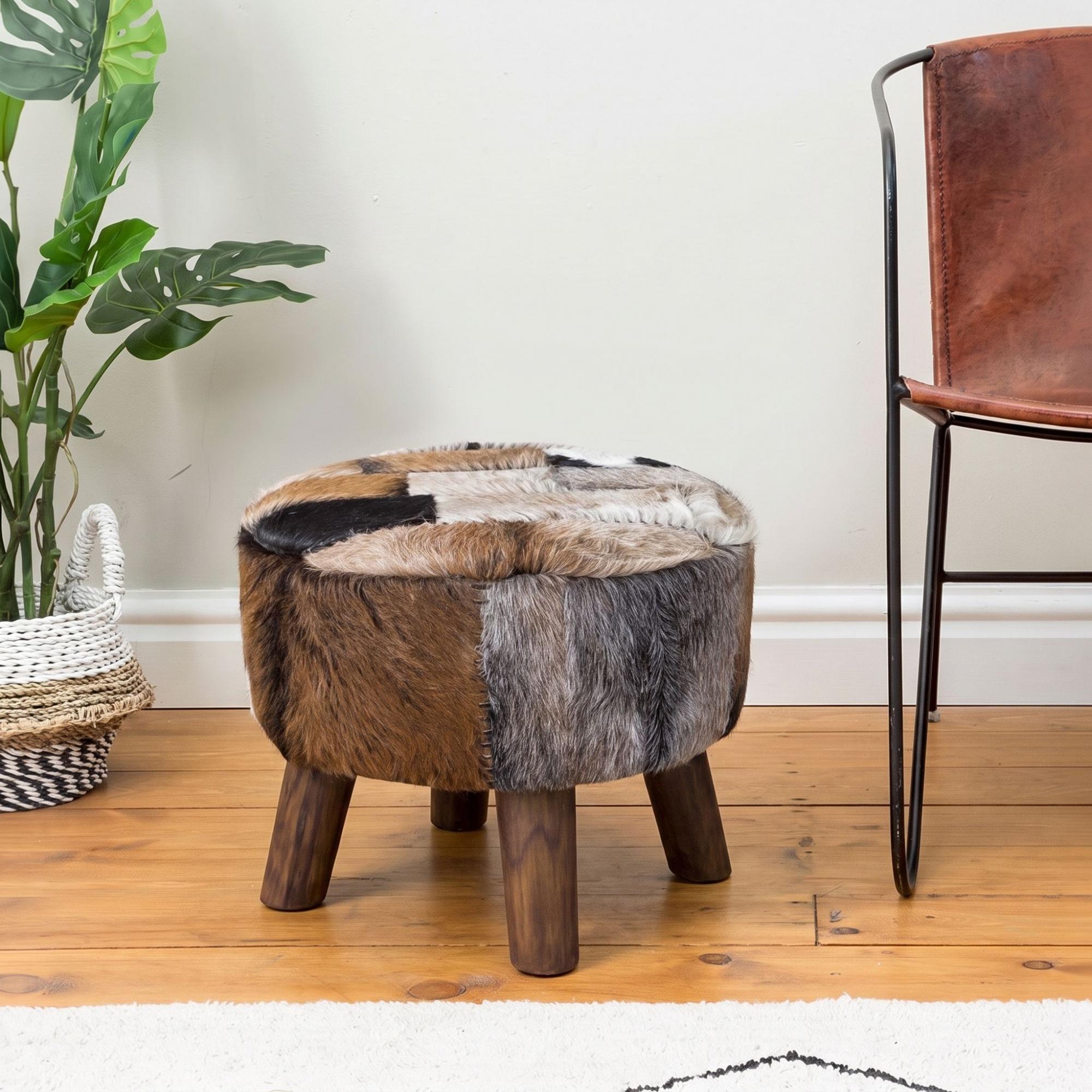 Frankfort Pouffe - Large - Round - Brown Goat Skin