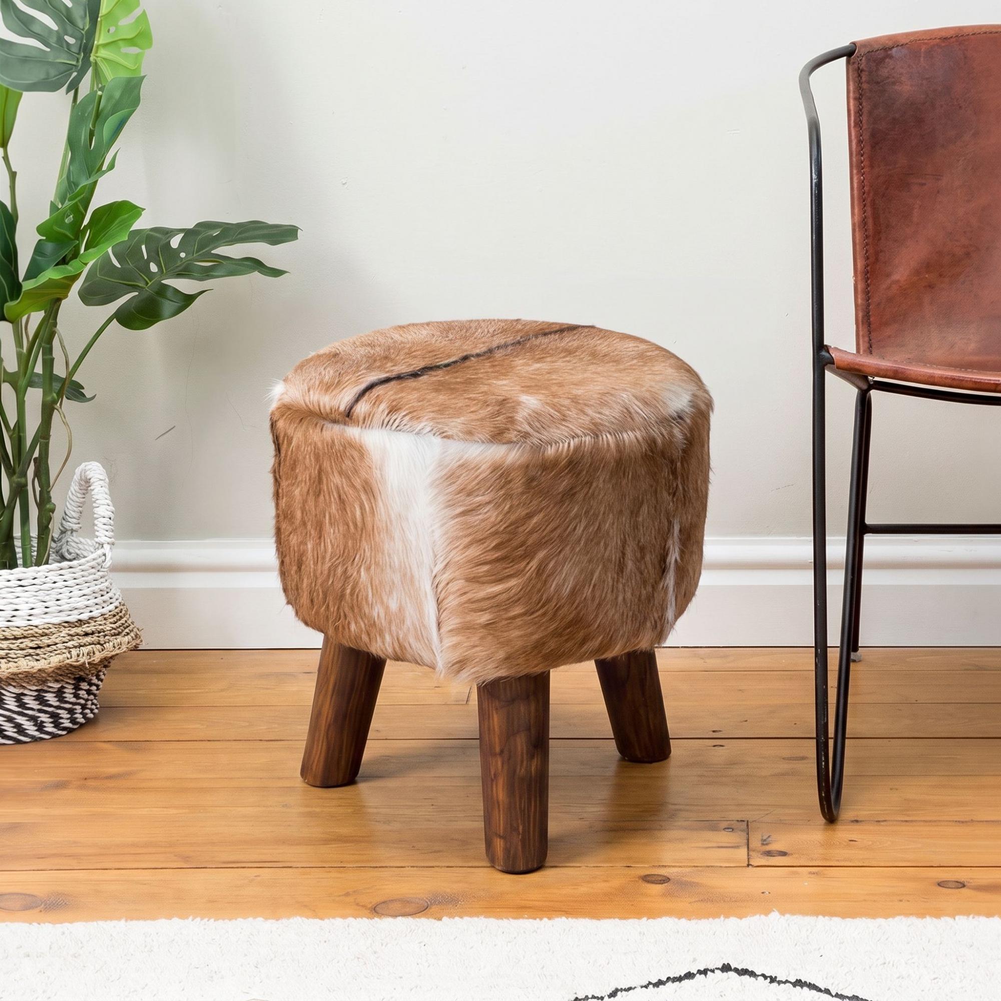 Frankfort Pouffe - Small - Round - Brown Goat Skin
