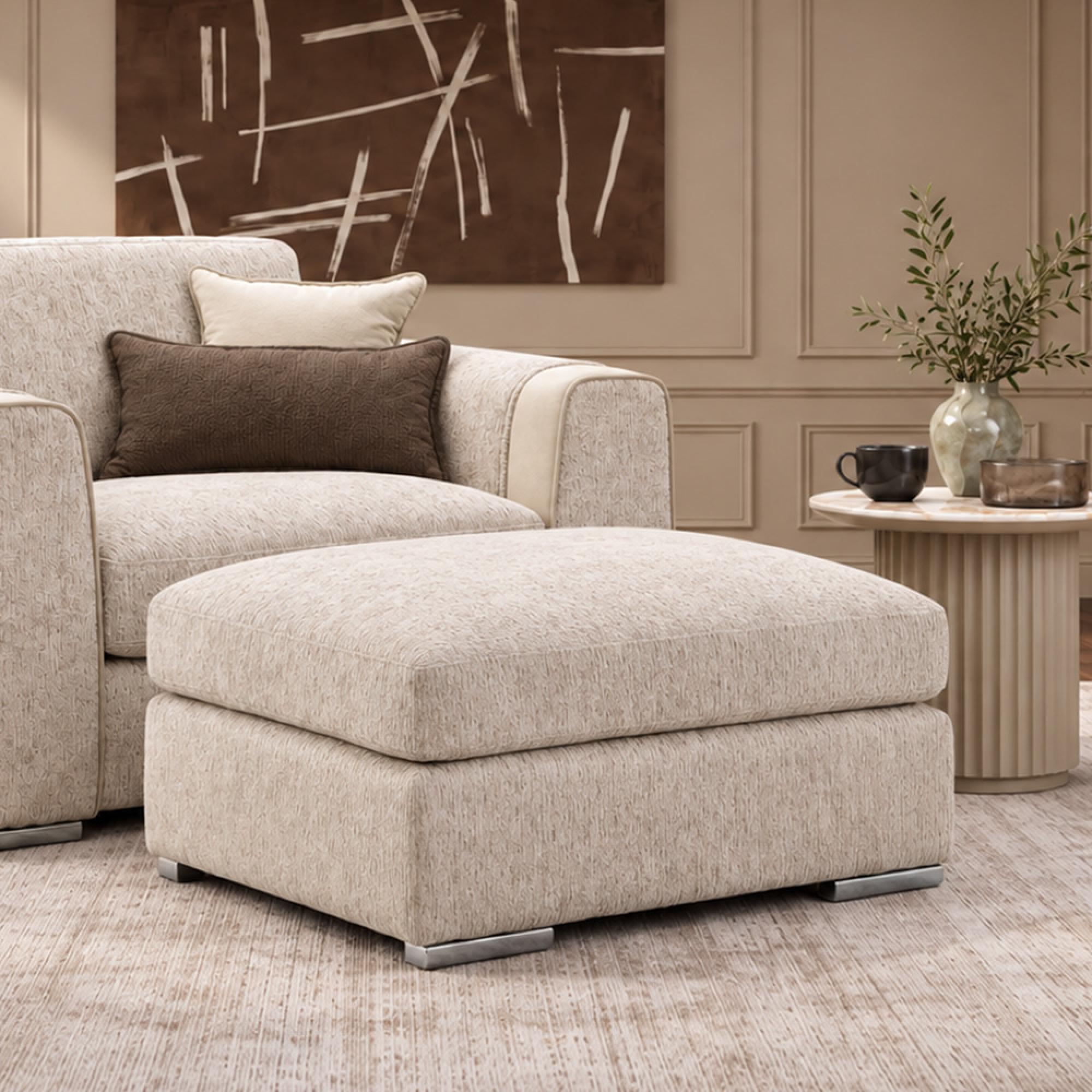 Naples Footstool - Beige Fabric