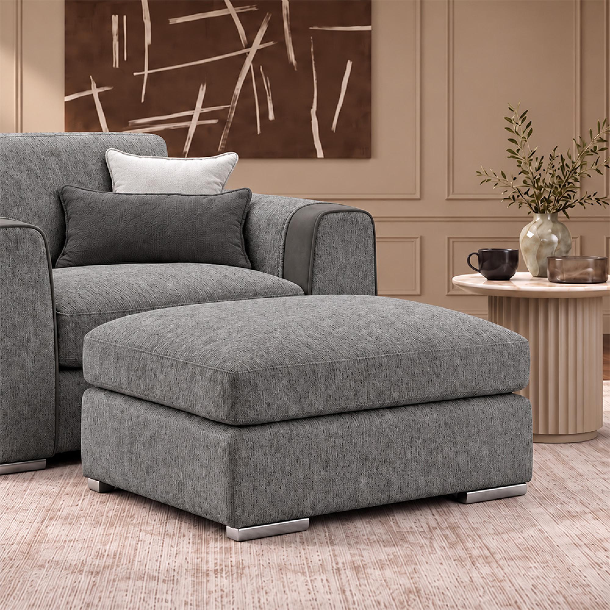 Naples Footstool - Grey Fabric