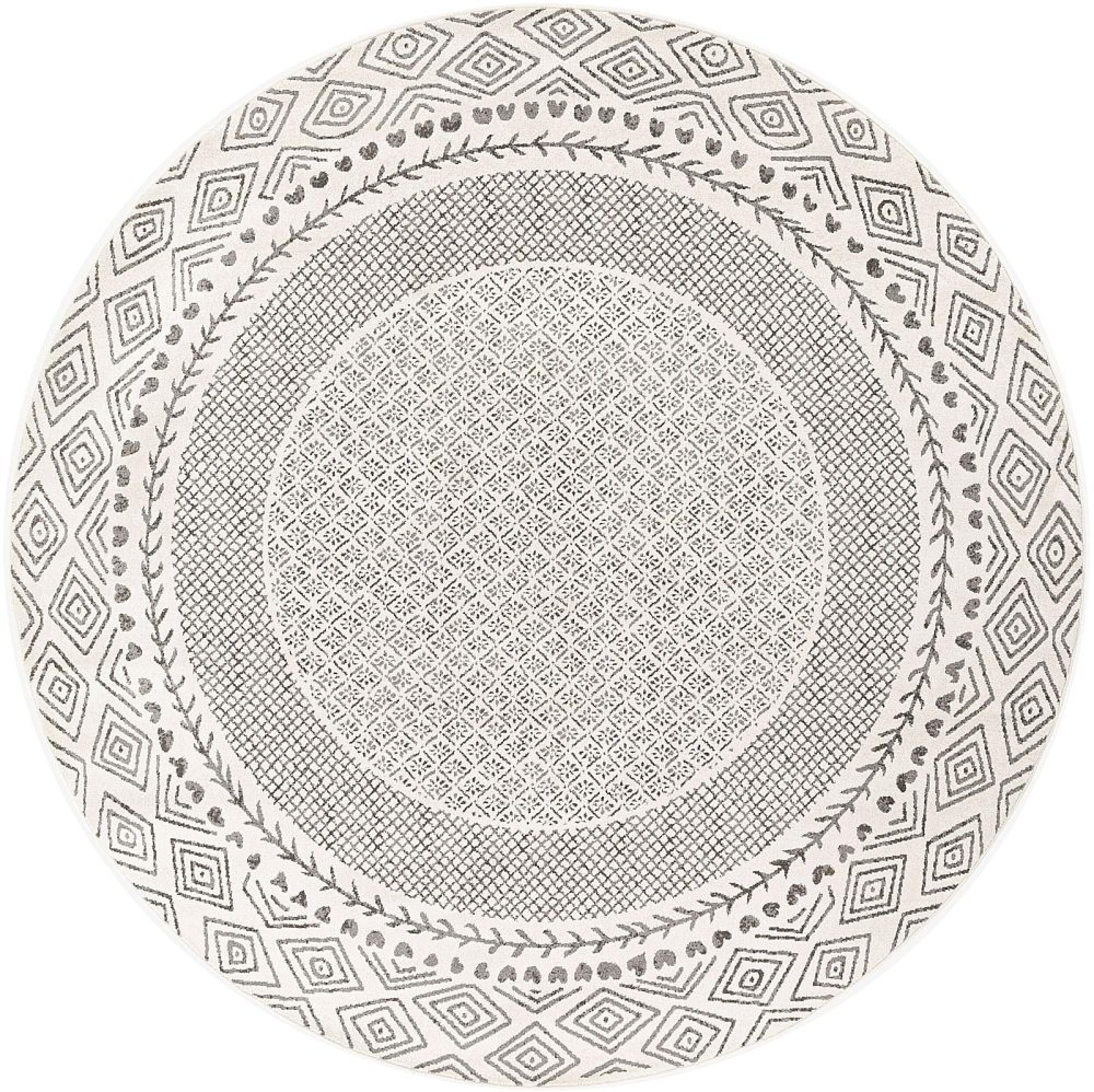 Bahar Geometric Global Grey Round BHR2321 Rug - Sizes Available