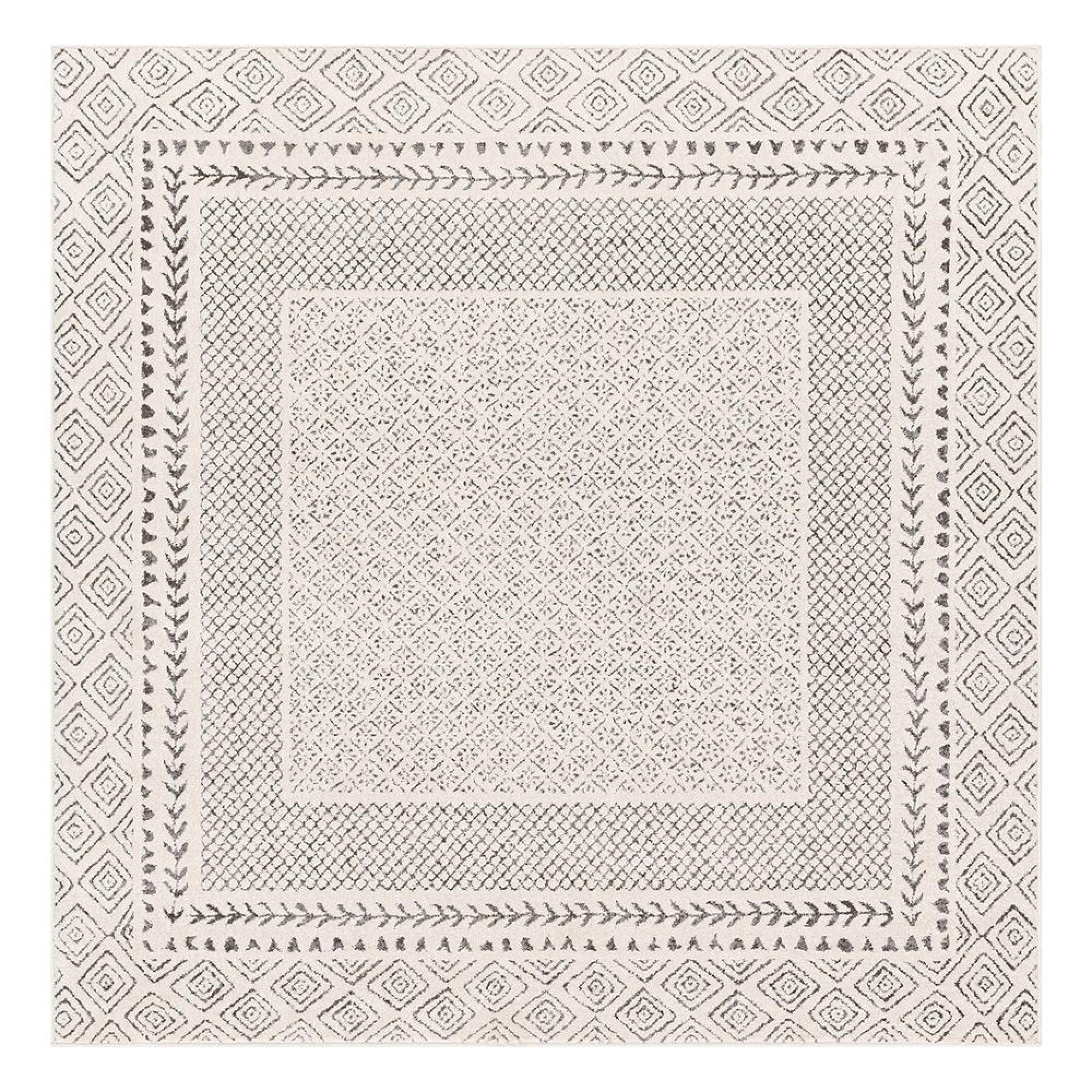 Bahar Geometric Global Grey Square BHR2321 Rug - Sizes Available