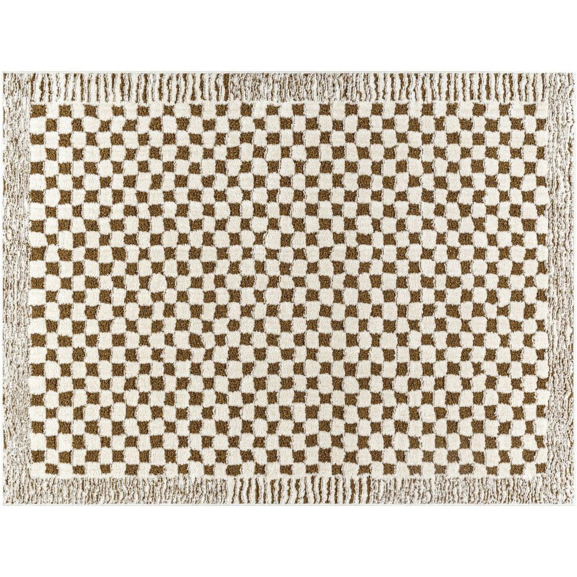 Freud Brown High Pile Checkered FEU2326 Rug - Sizes Available