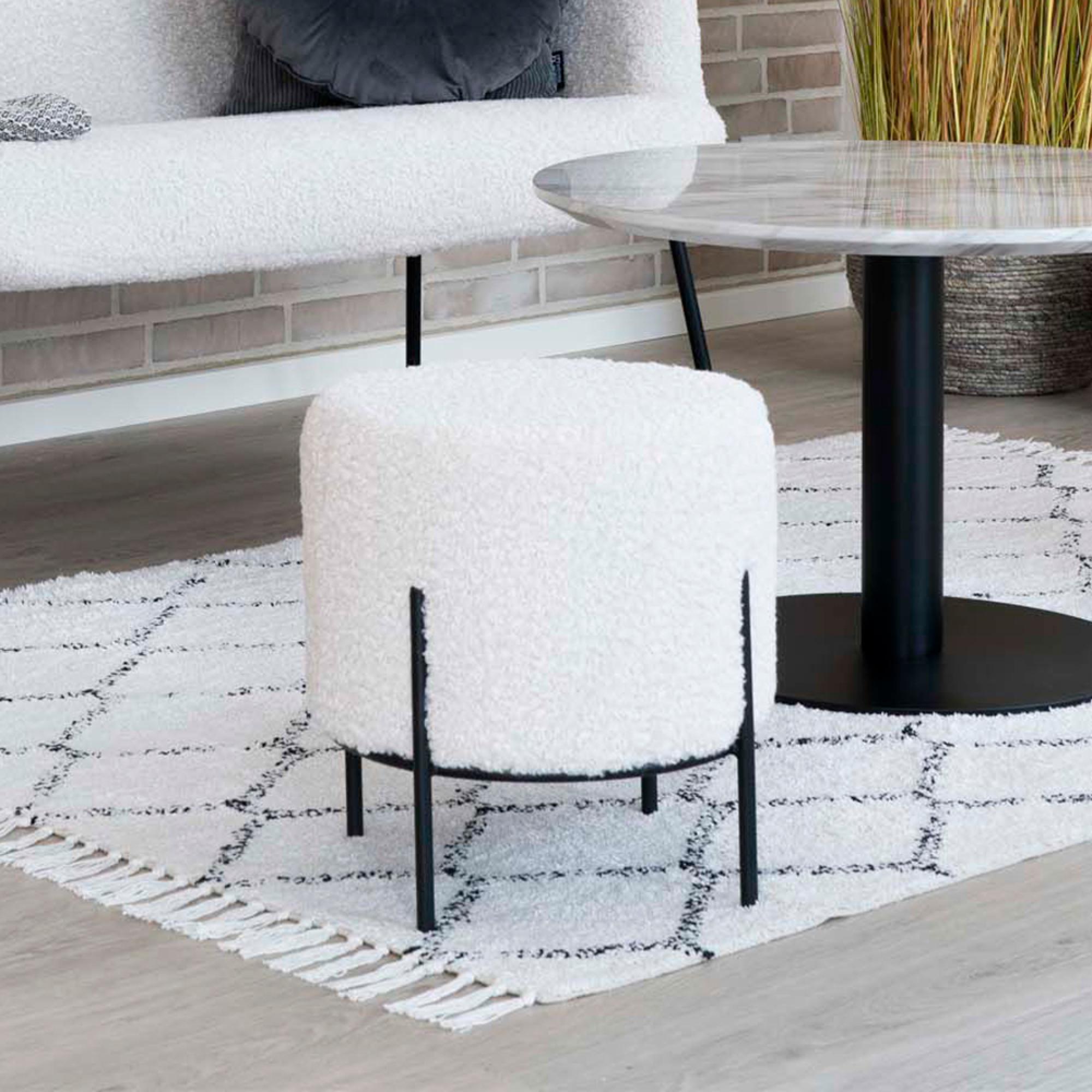 Alford Pouf - White Boucle Fabric - Round