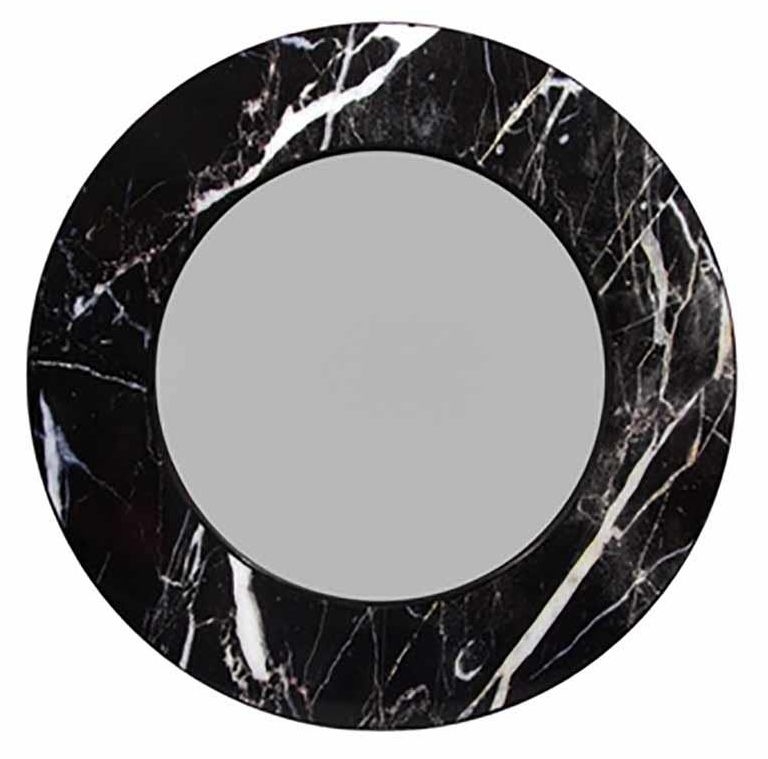 Allentown Wall Mirror - Round - Black Marble Look