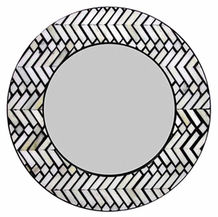 Allentown Wall Mirror - Round - Monochrome Chevron Inlay Print