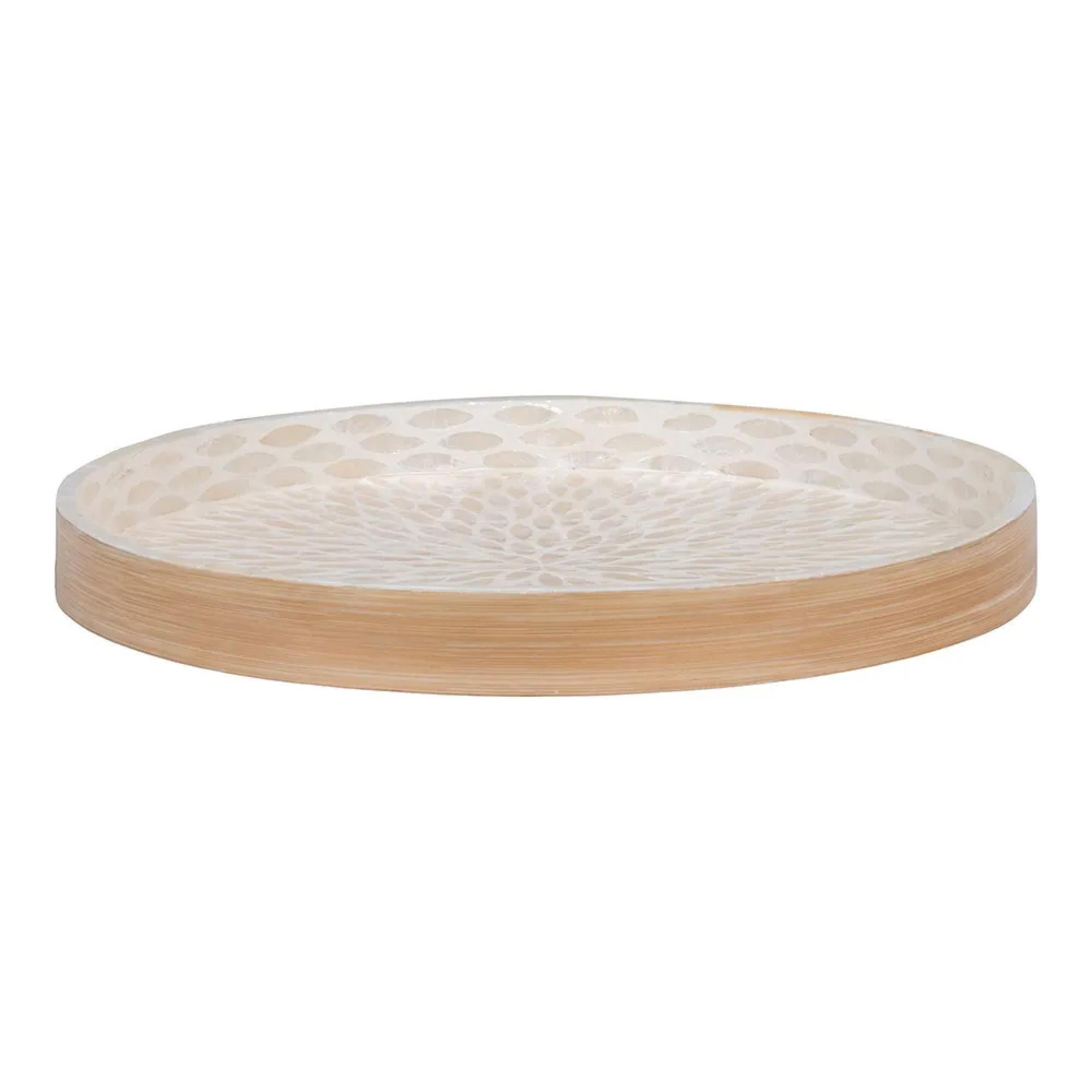 Tray - Round - Wooden - Beige