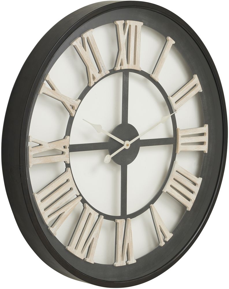 Skeleton Wall Clock - White Roman Numerals - Black Frame - 80cm x 80cm
