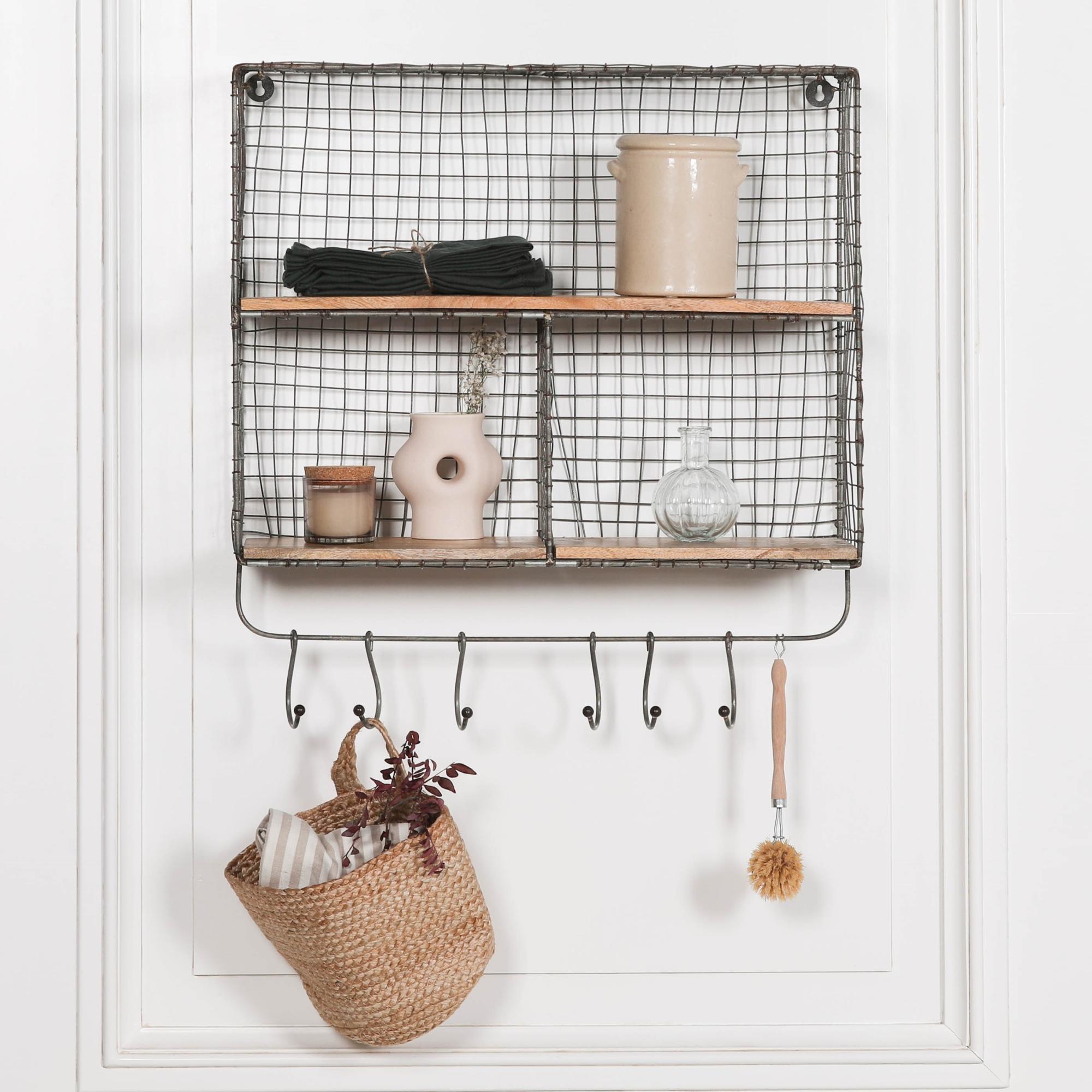 Metal Wall Shelf Hooks - Black - 3 Compartment