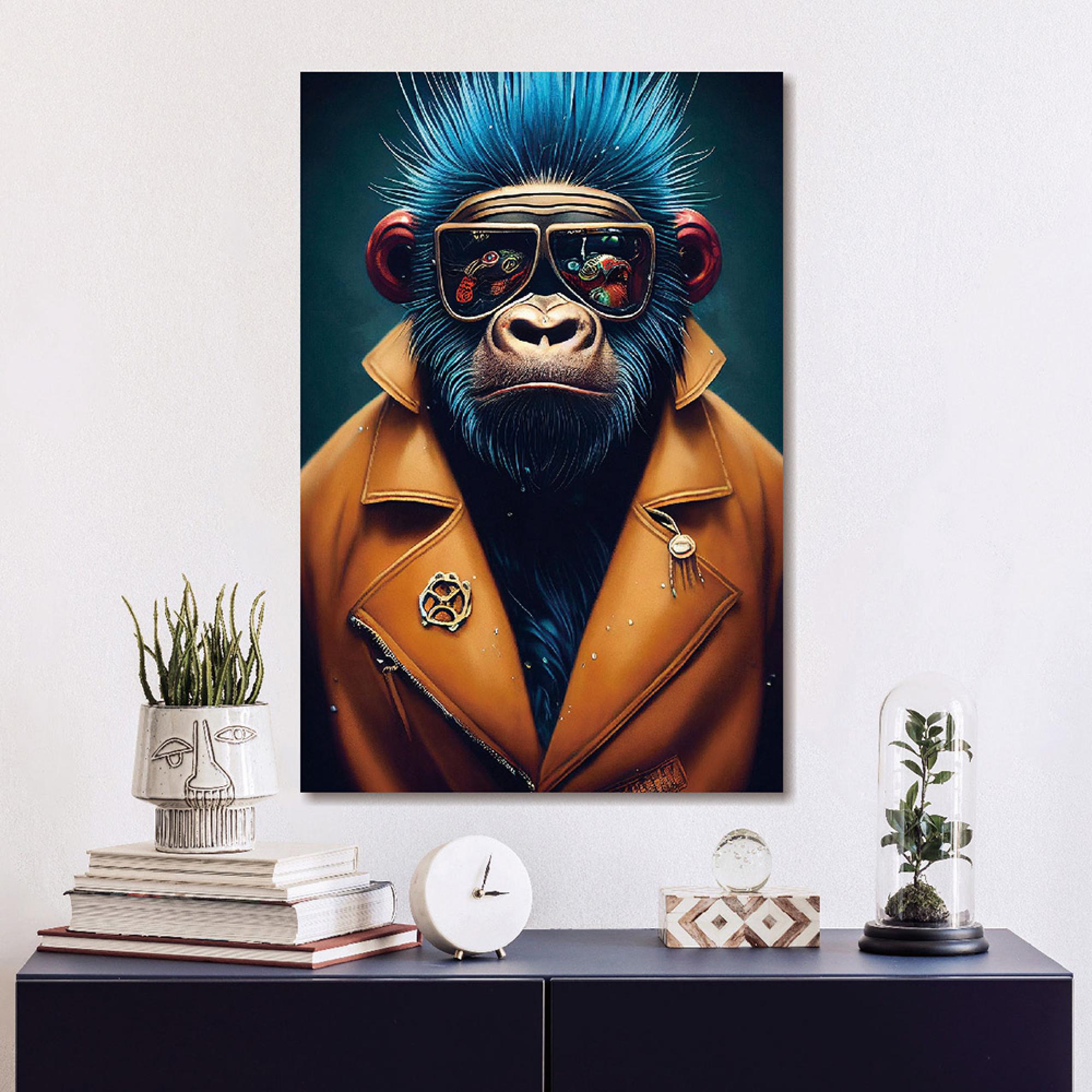 Blue Hair Gorilla Tempered Glass Wall Art