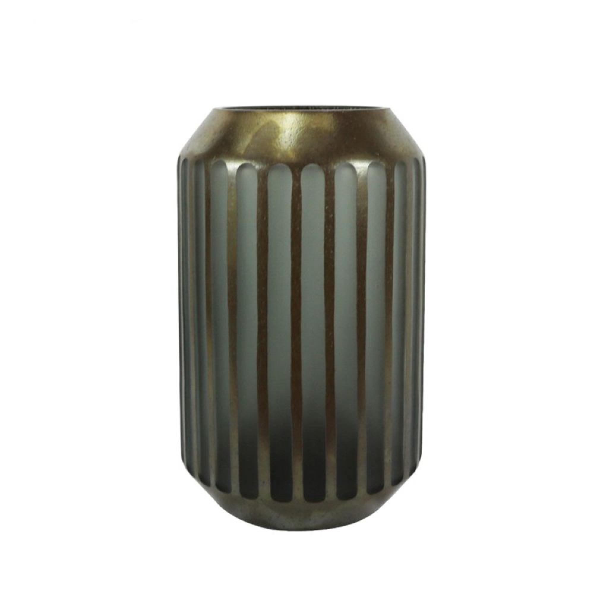 Vase - Brown and Grey - Pleated Glass - Large