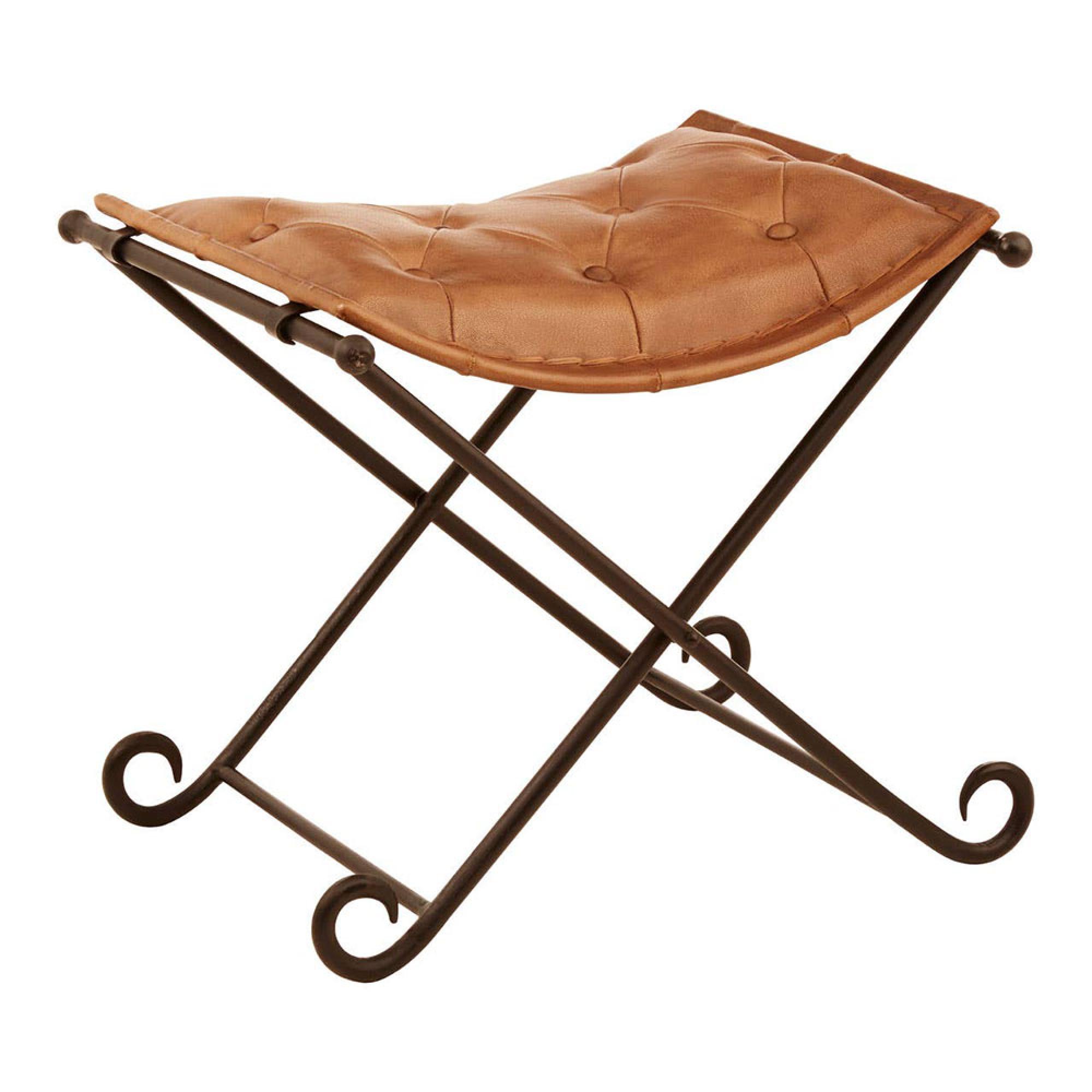 Buffalo Folding Stool - Brown - Leather with Iron