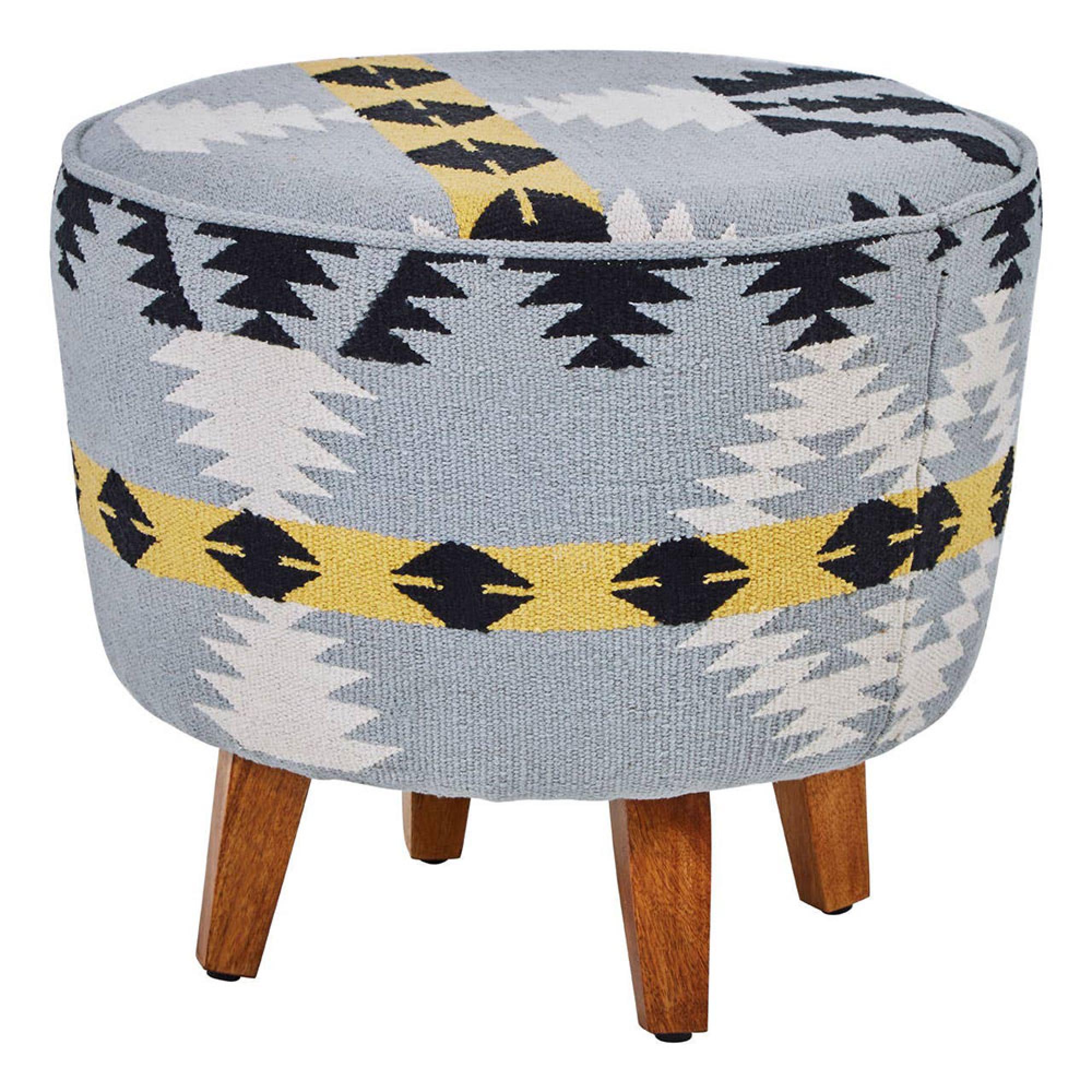 Cefena Footstool - Round - Blue Fabric