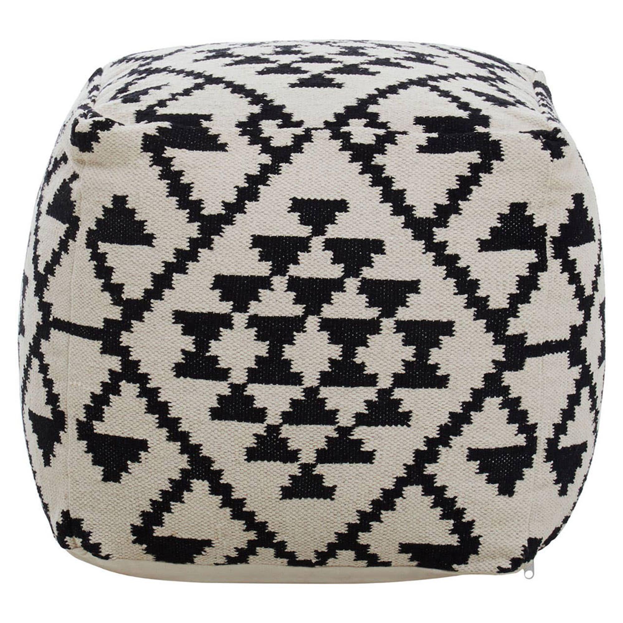 Cefena Pouffe - Square - White and Black Fabric