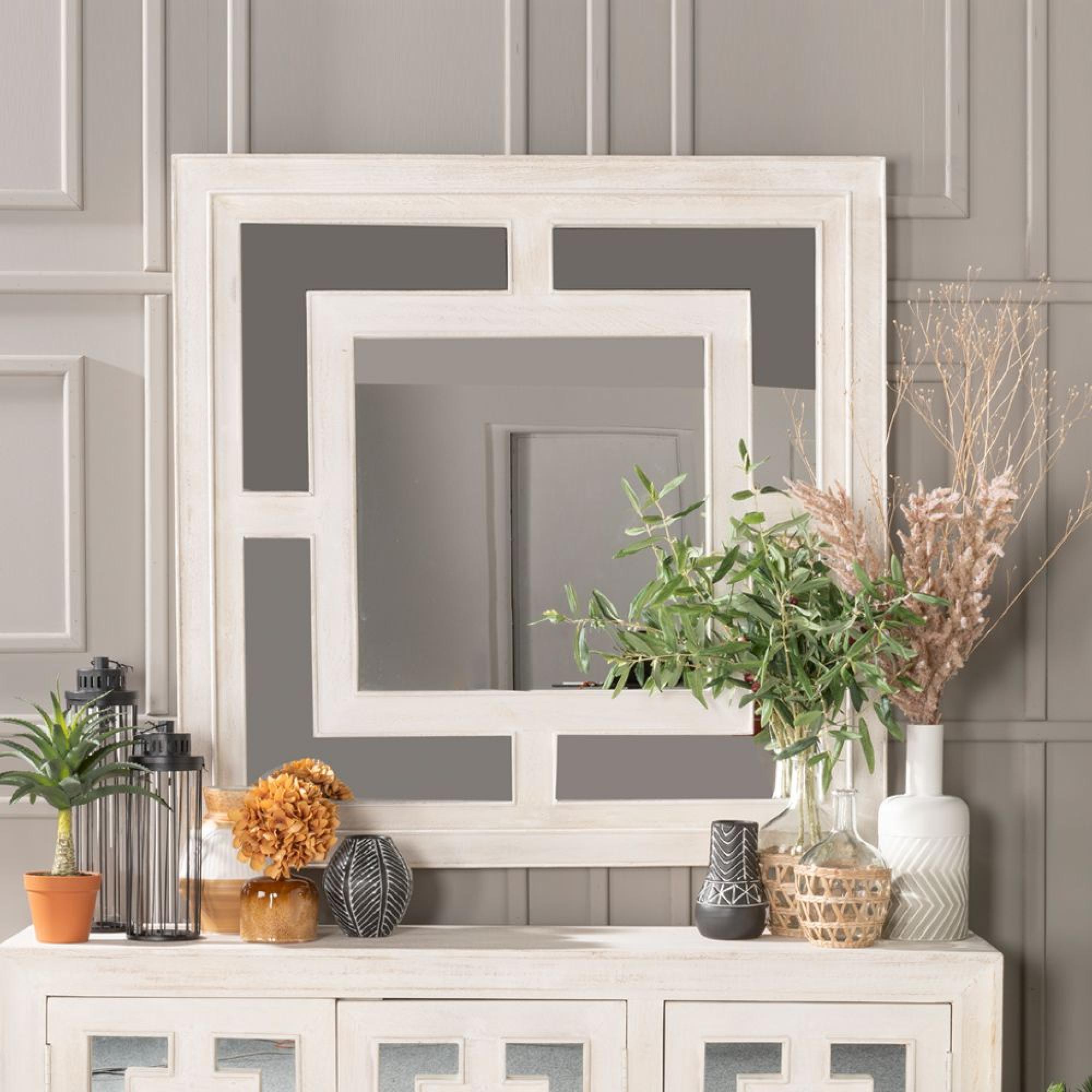 Clearance - Geo Wall Mirror - Square - 120cm x 120cm - White Washed Mango Wood