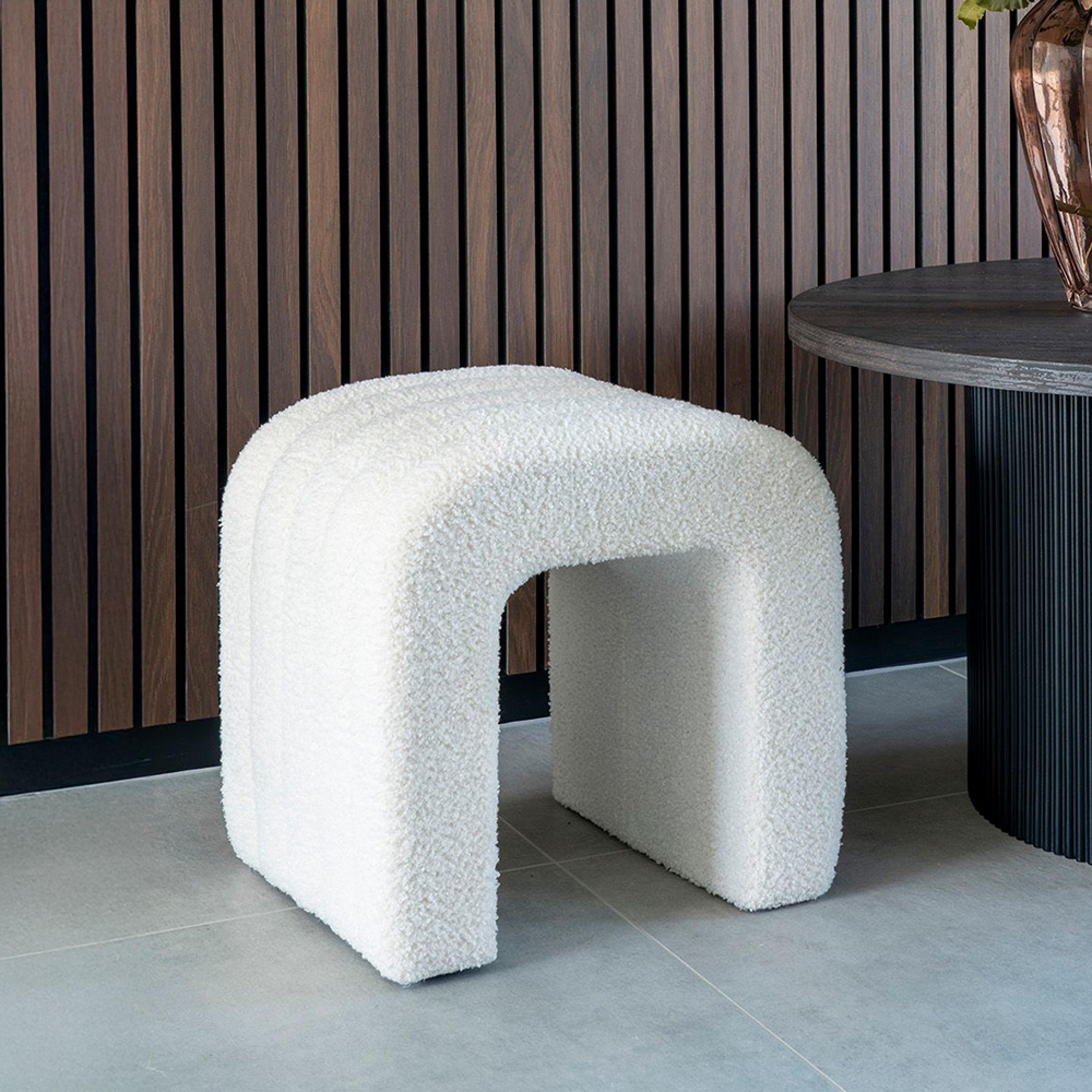 Colma Pouf - White Boucle Fabric