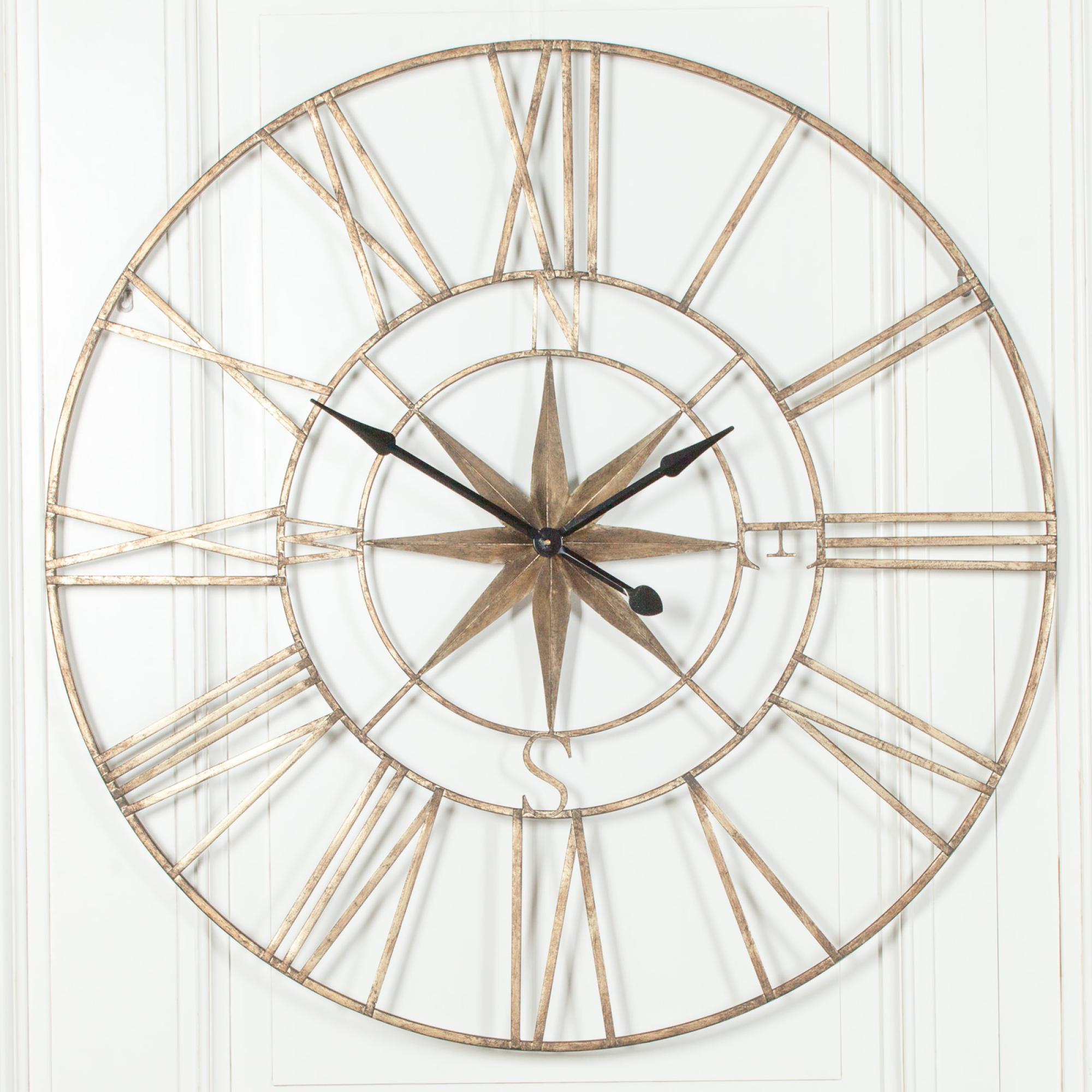 Rustic Metal Compass Wall Clock - Round - Extra Large