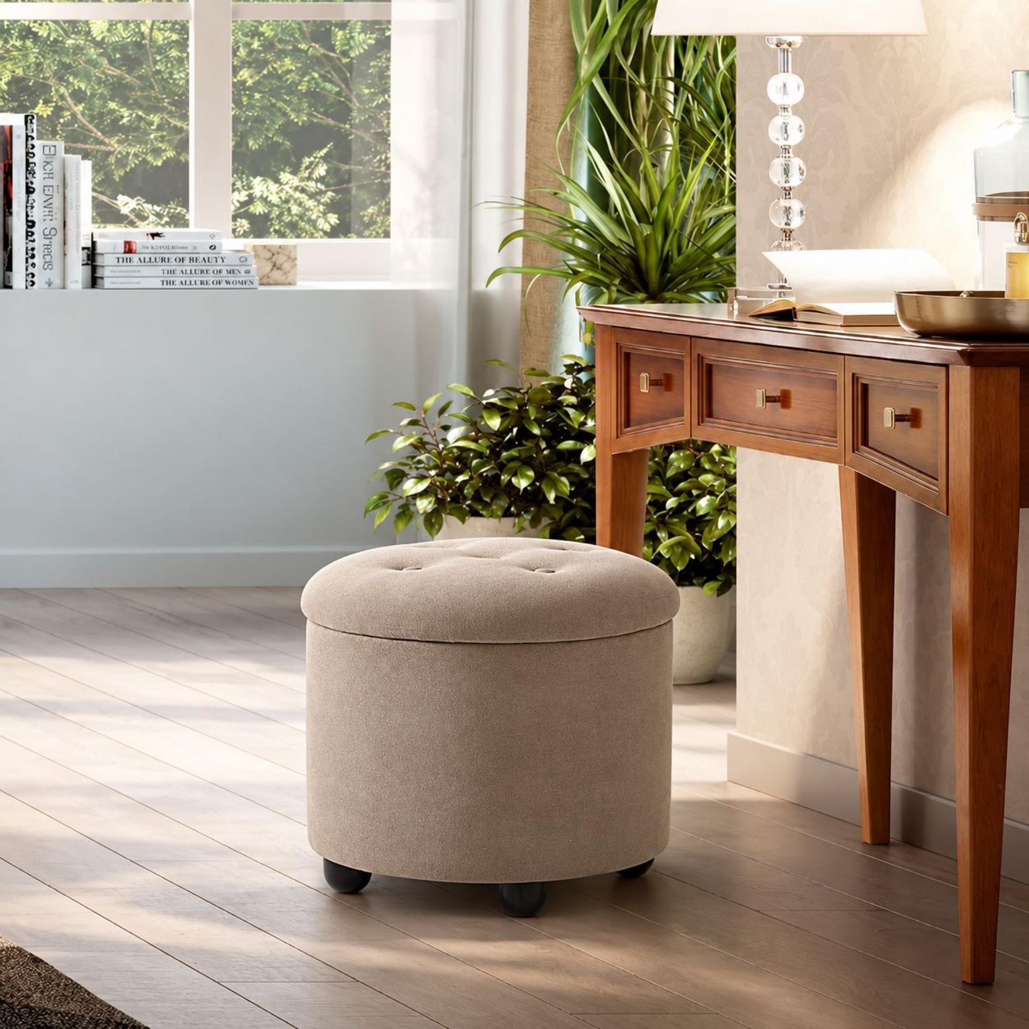 Giotto Italian Pouf - Round - Fabric - Walnut