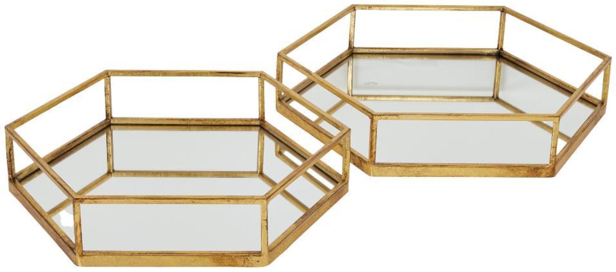 Hexagon Trays - Set of 2 - Gold Glass