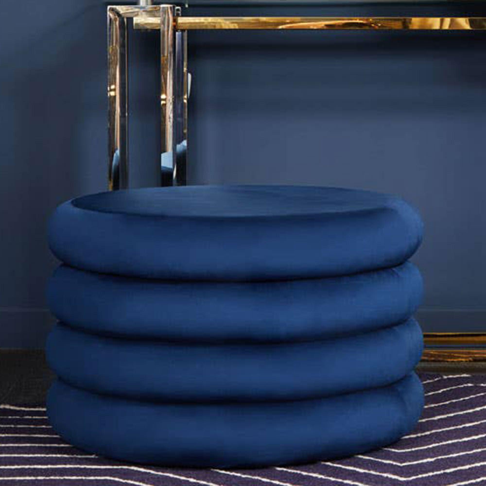 Hartford Pouffe - Round - Navy Blue Velvet Fabric