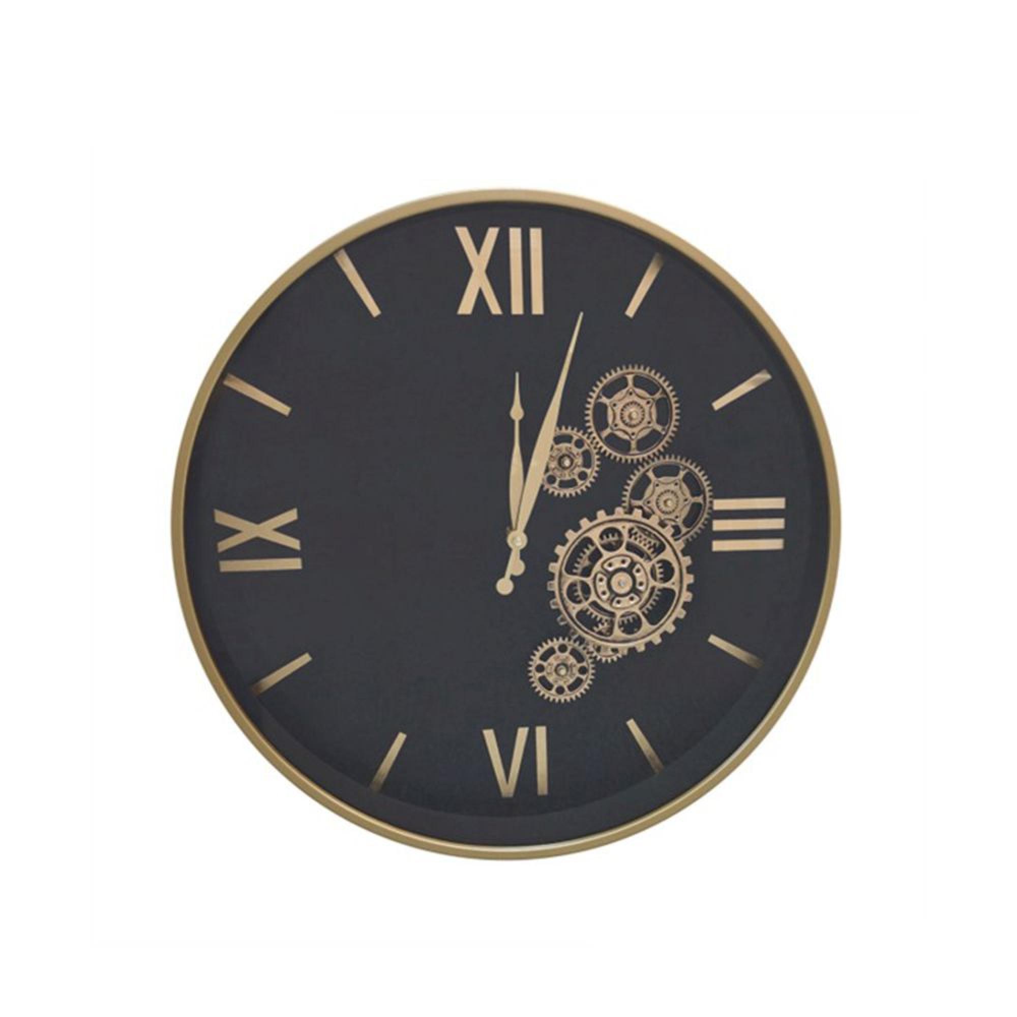 Wall Clock - Round - Industrial Black and Gold Gears - Metal