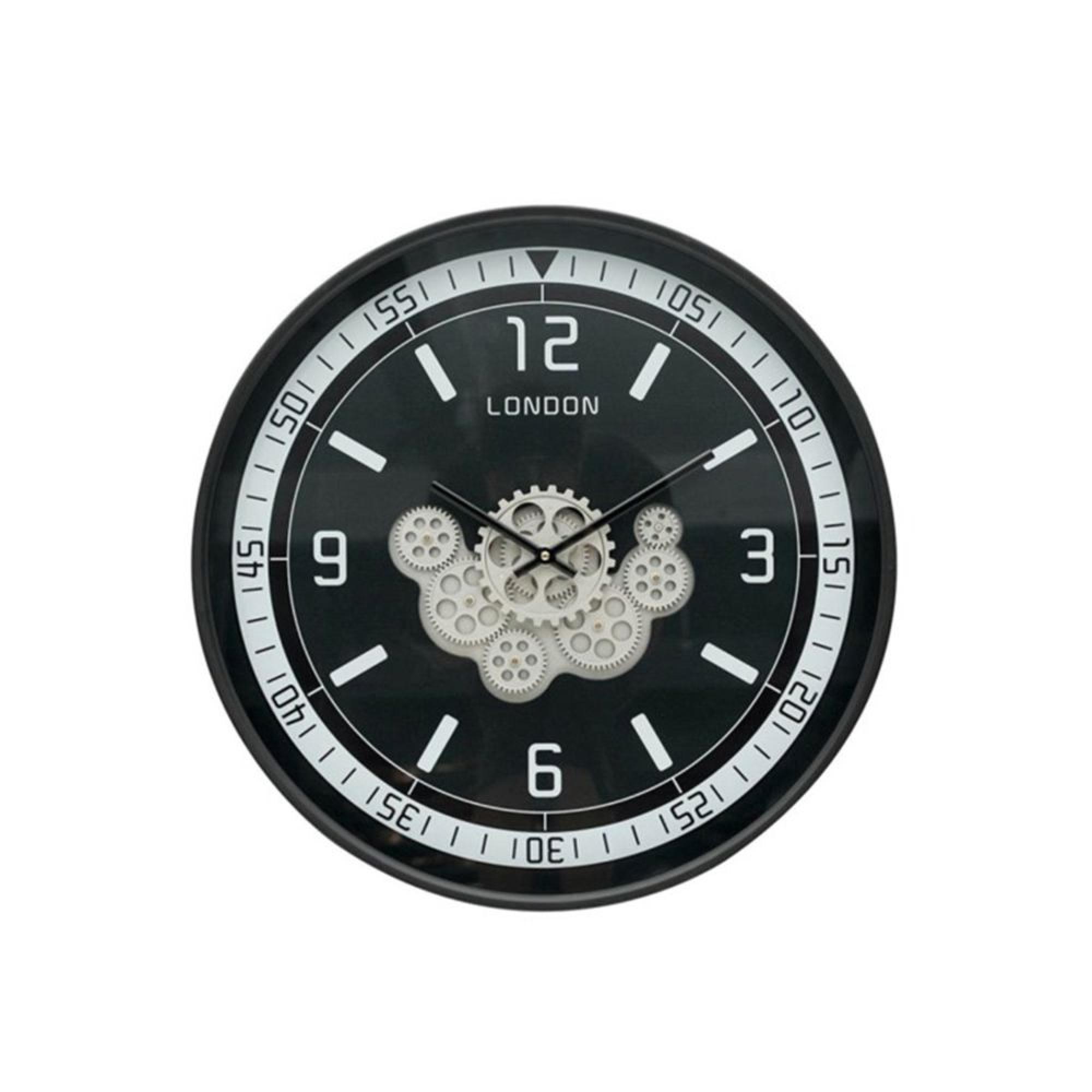 Wall Clock - Round - Industrial Black and Grey Gears