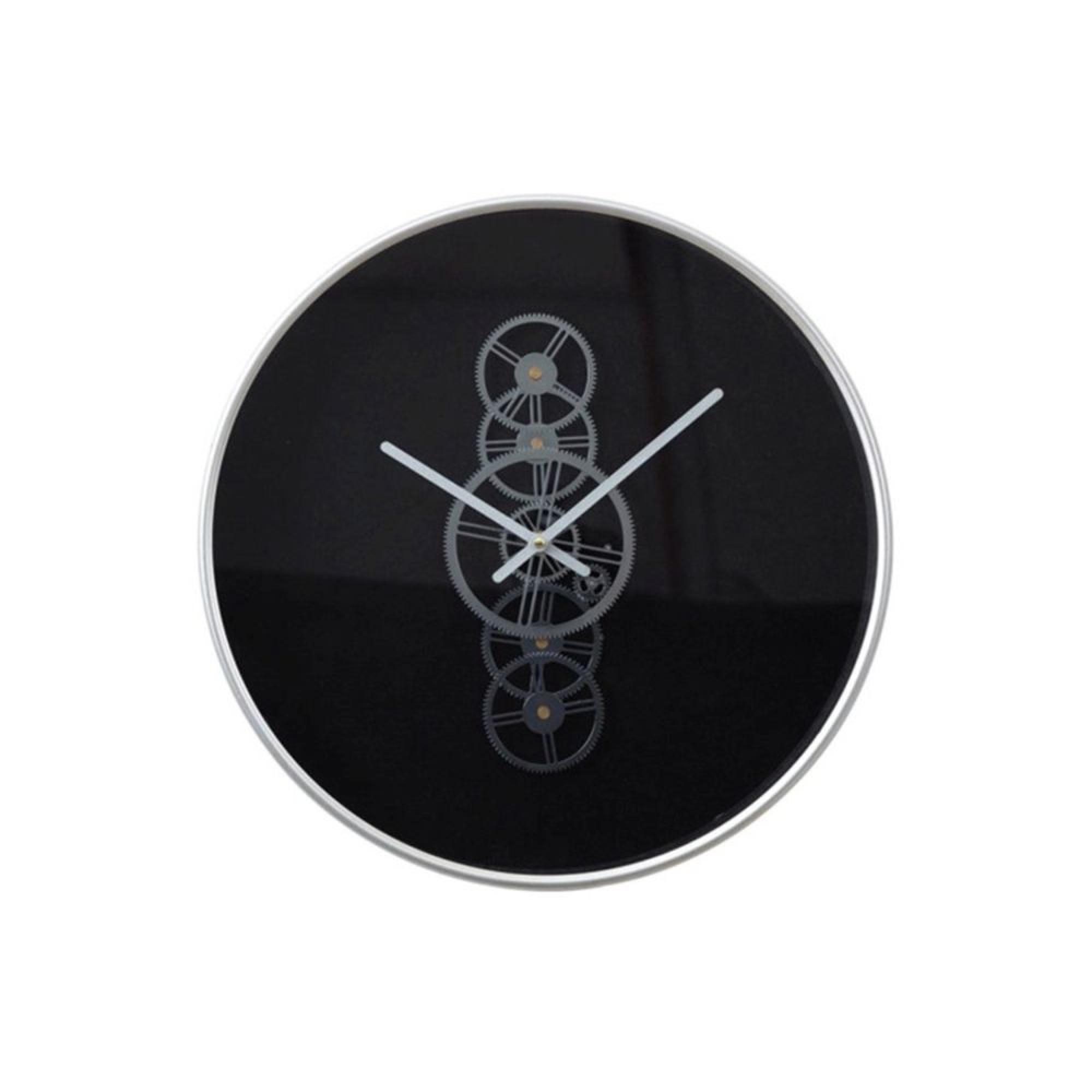Wall Clock - Round - Industrial Black and Silver Gears