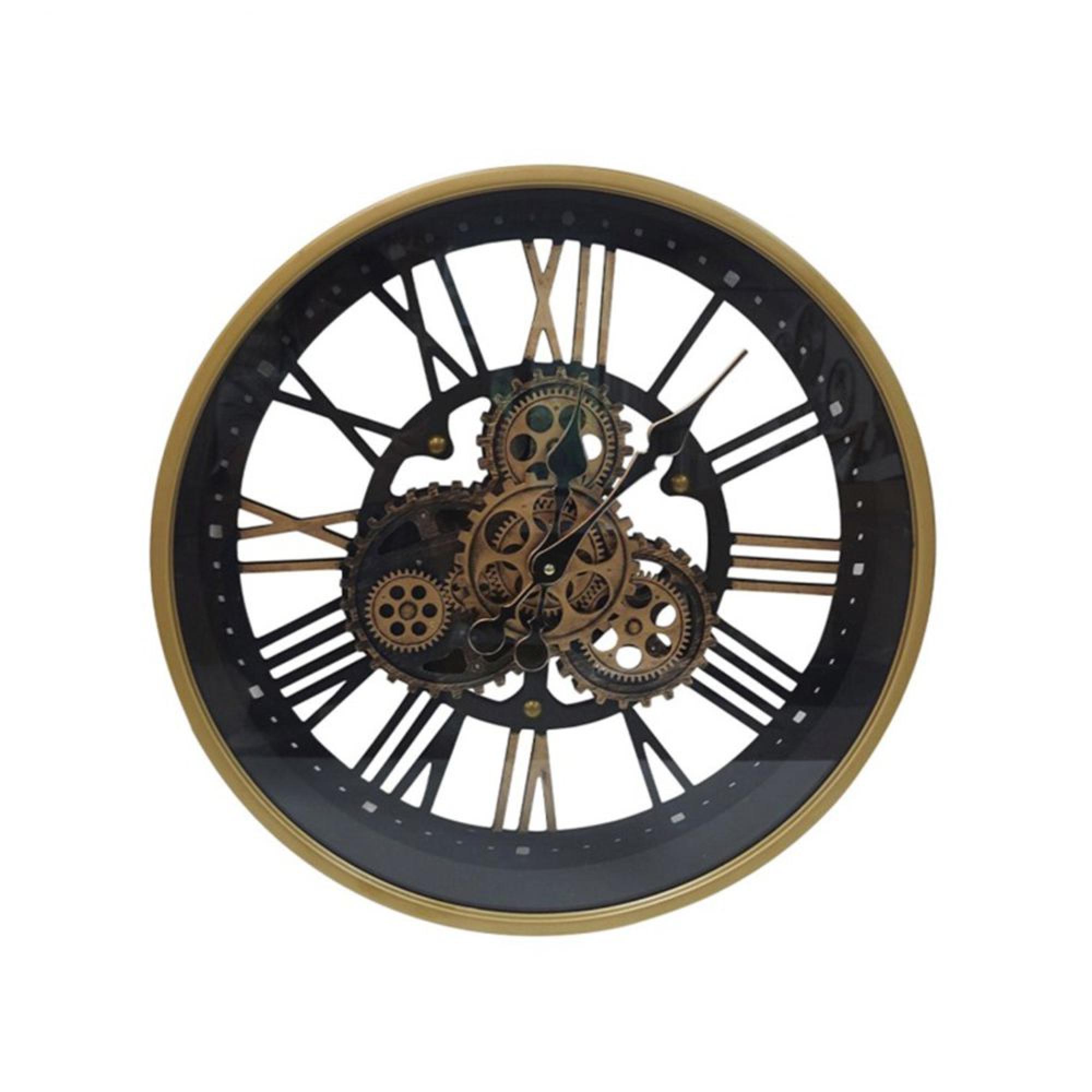 Wall Clock - Round - Industrial Gold and Black Gears
