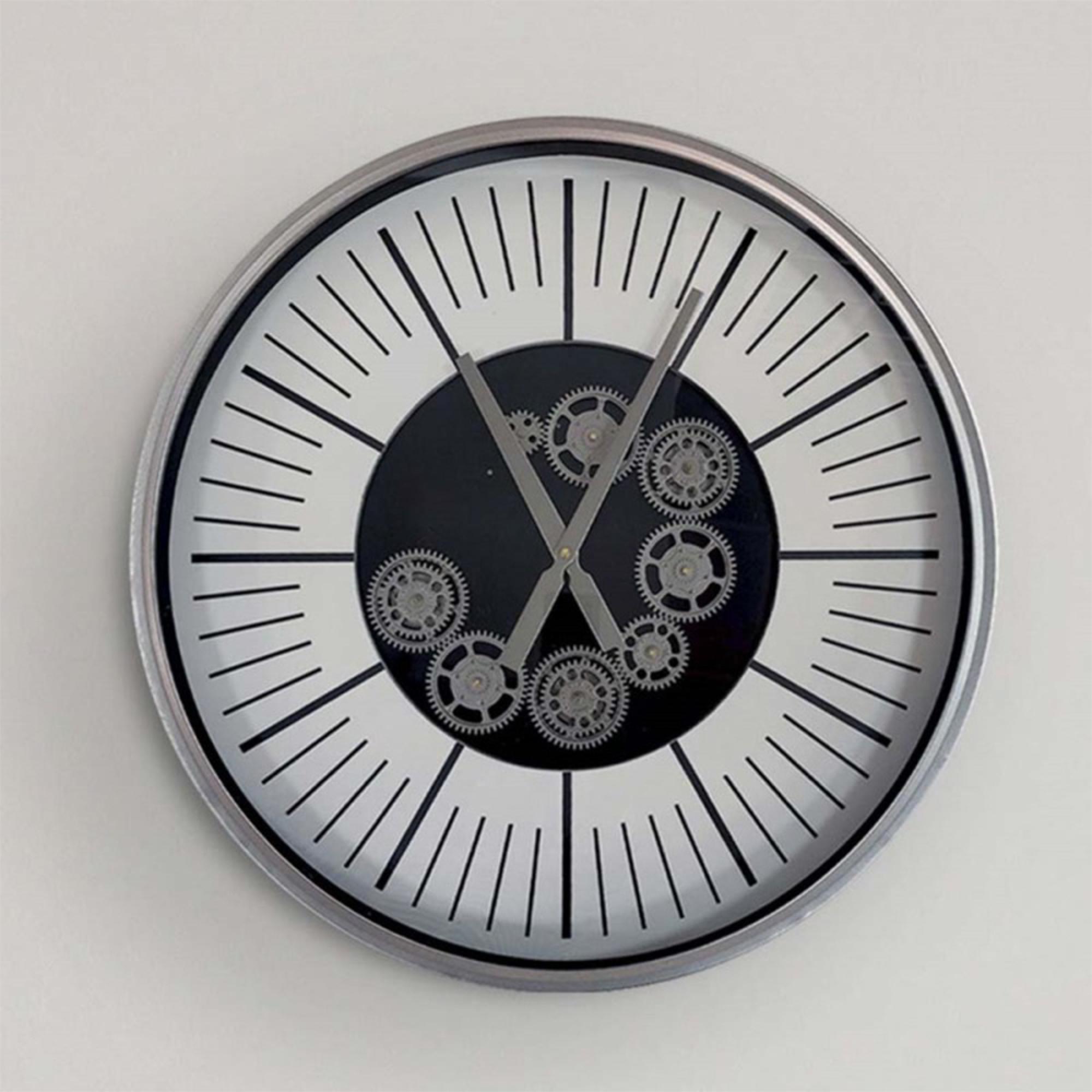 Wall Clock - Round - Industrial Silver Gears