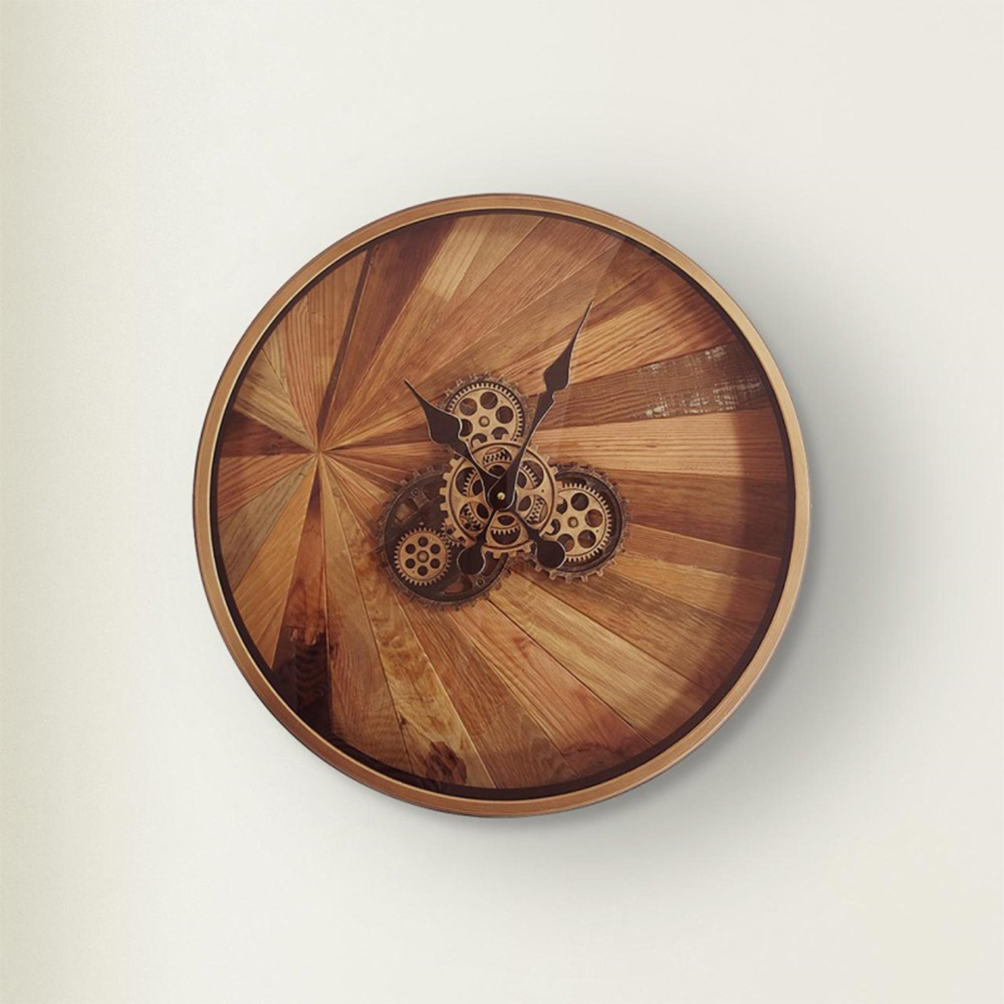 Wall Clock - Round - Industrial Wood Gears