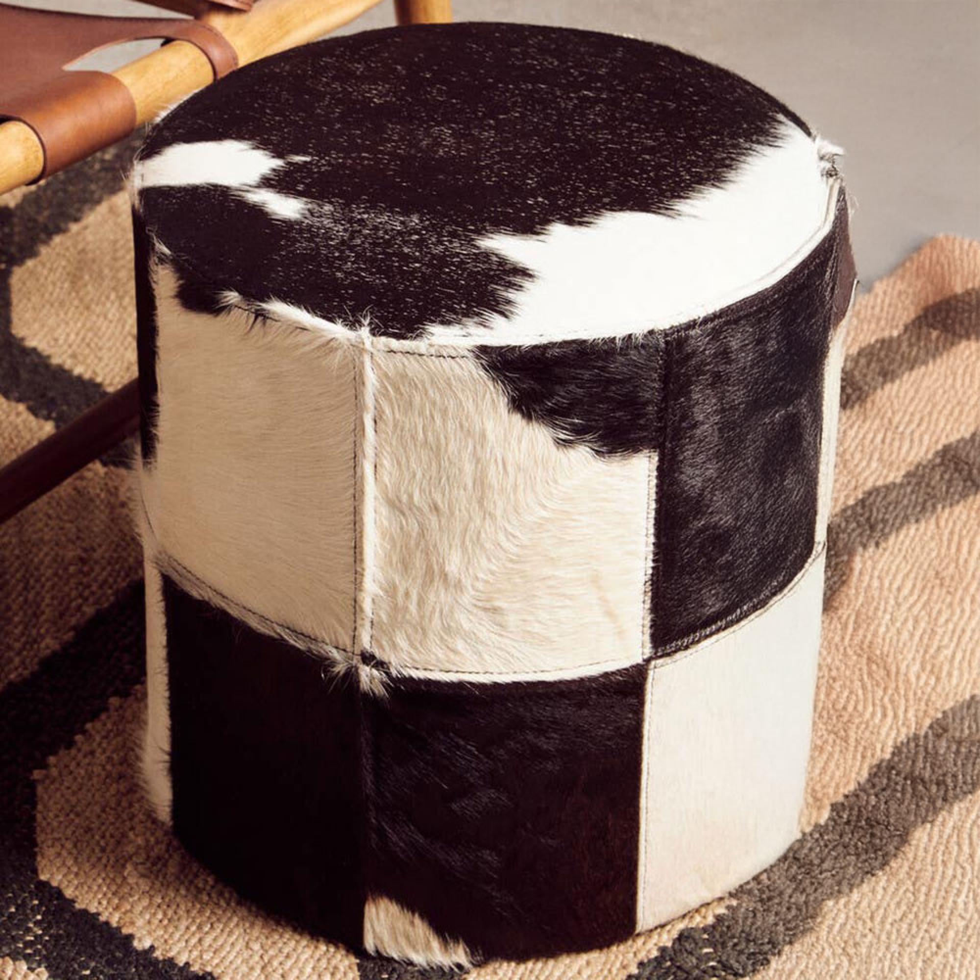 Kensington Townhouse Pouffe - Round - Black and White Leather