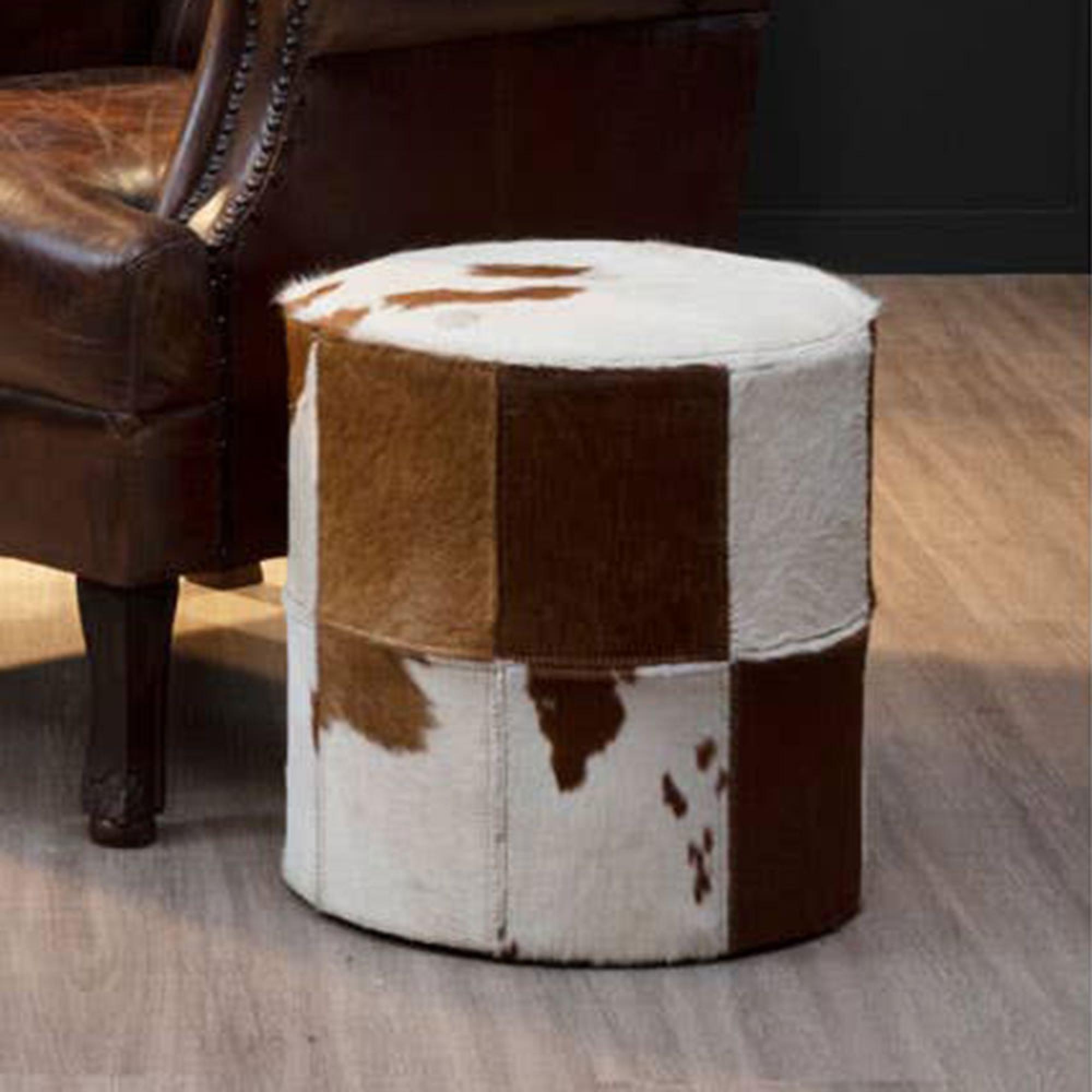 Kensington Townhouse Pouffe - Round - Brown and White Leather