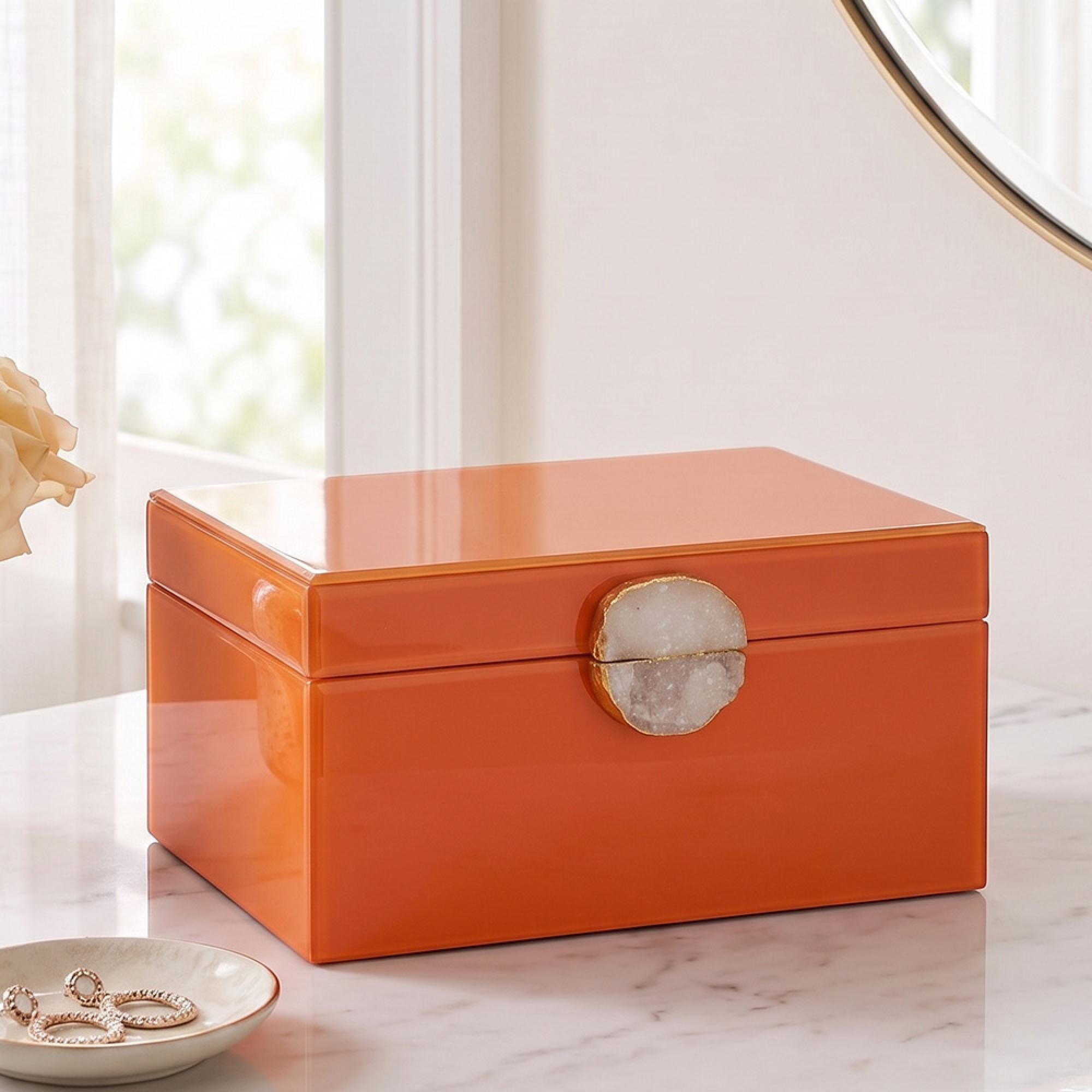 Lia Jewellery Storage Box - Orange - Glass Top